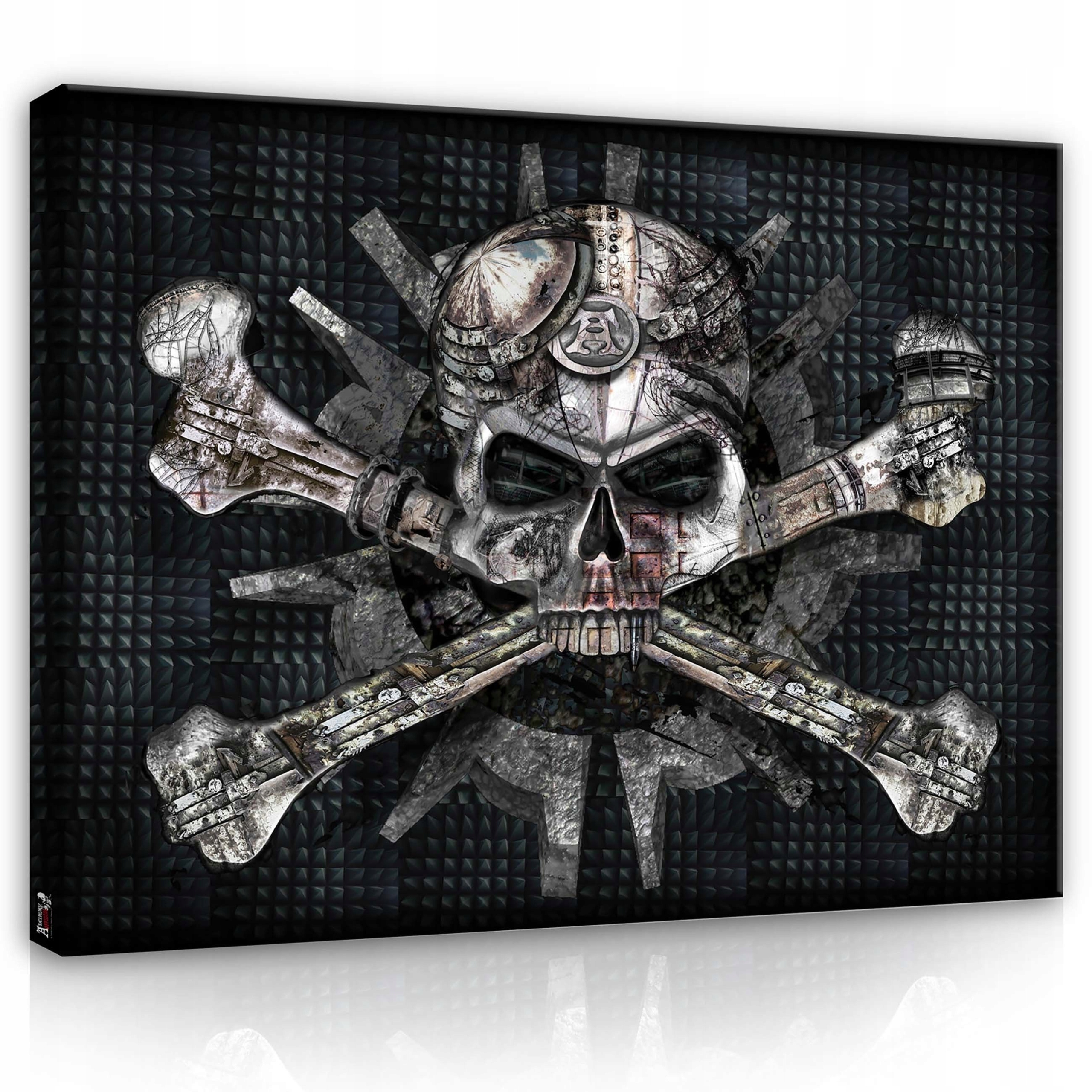 Obraz 80x60 Lebka kosti kov brýle industriální temný symbol