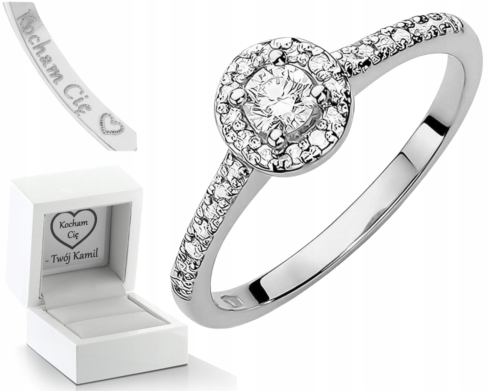 Bílé Zlato Prstýnek Diamanty Lab Jako Dárek Drť 585 14K