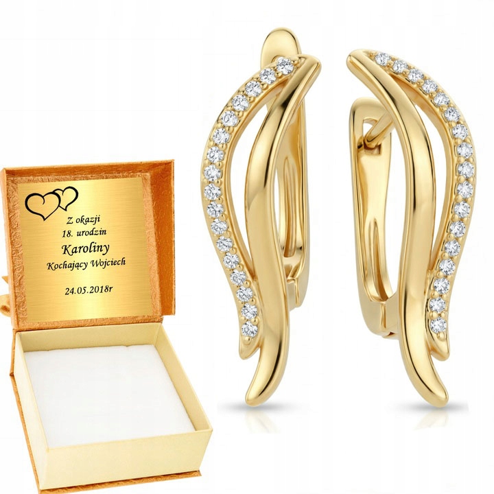Złote Kolczyki 925 Łezki Damskie Angielskie z Cyrkoniami Grawer