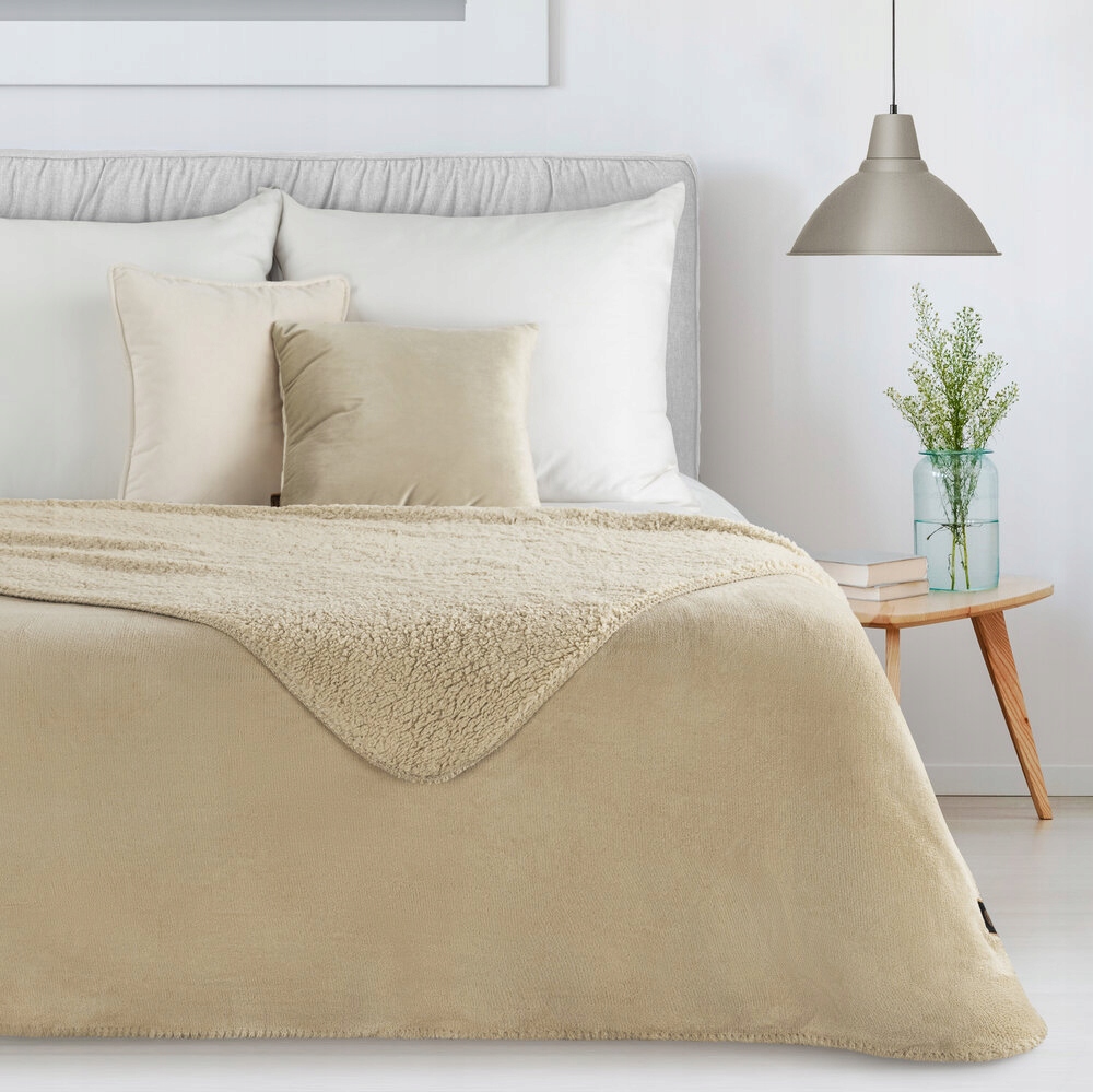 Deka přehoz Tedy 170x210 Eurofirany světle béžová měkká bukla teplý fleece