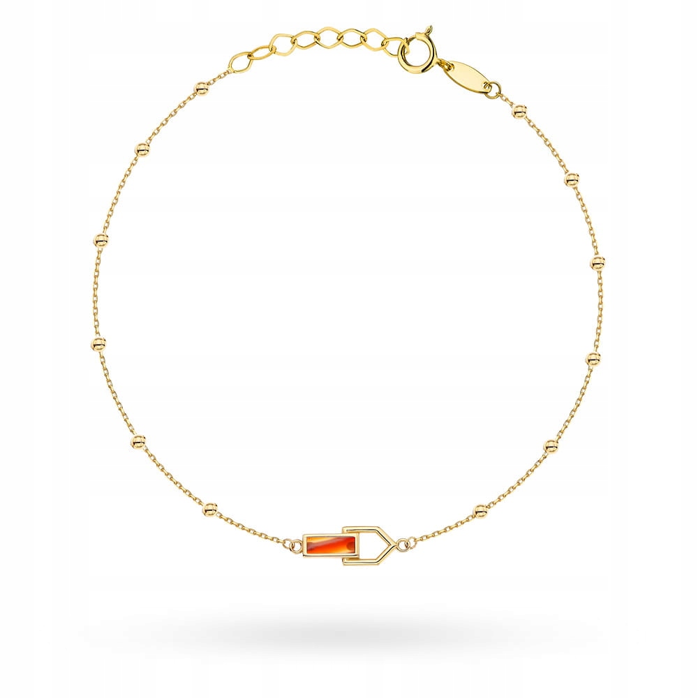 Zlatý náramek 585 1.82 g s kuličkami a karneolovým kamenem, nastavitelný