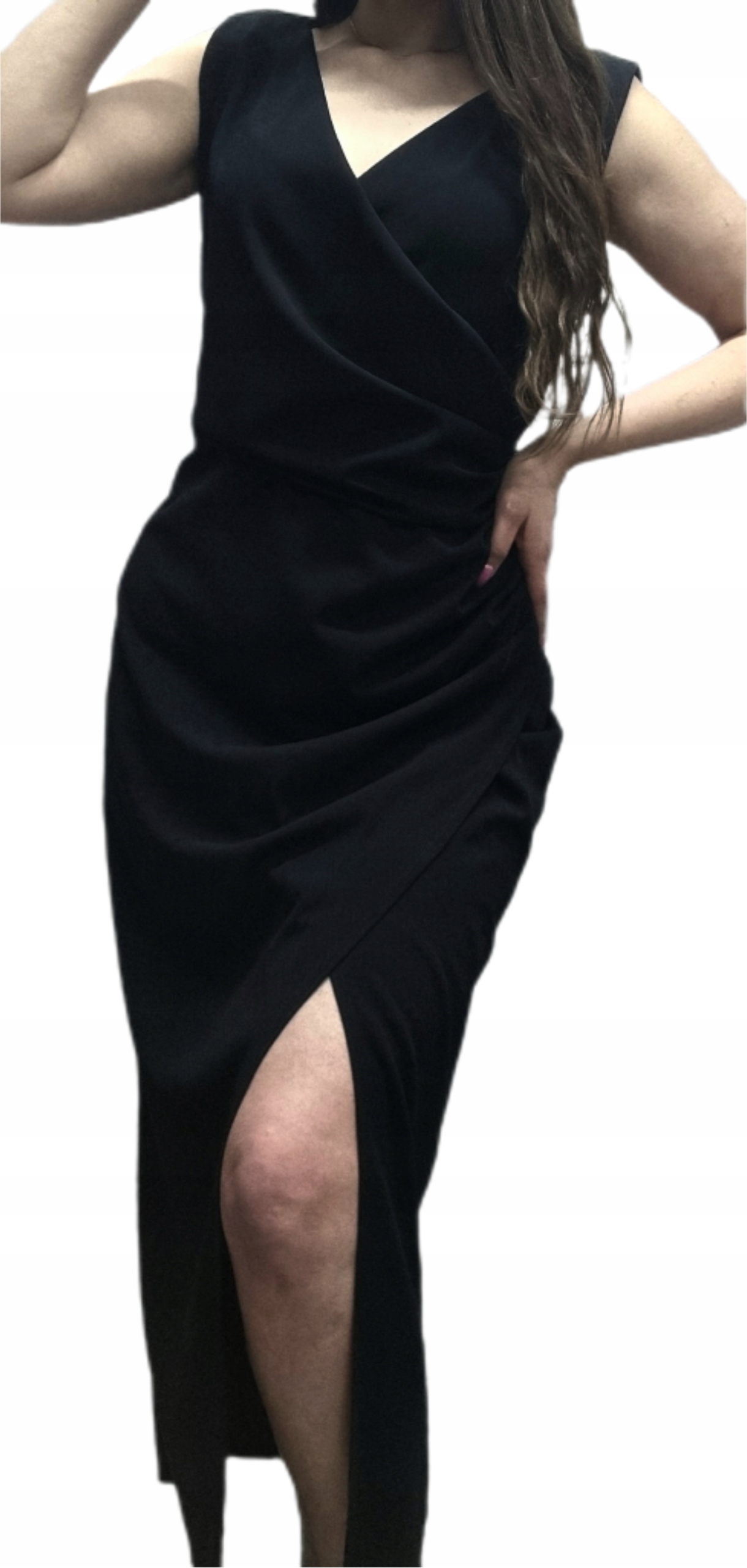 Černá Klasická Elegantní Šaty 3XL 4XL 46 48 Plus Size Rozparek