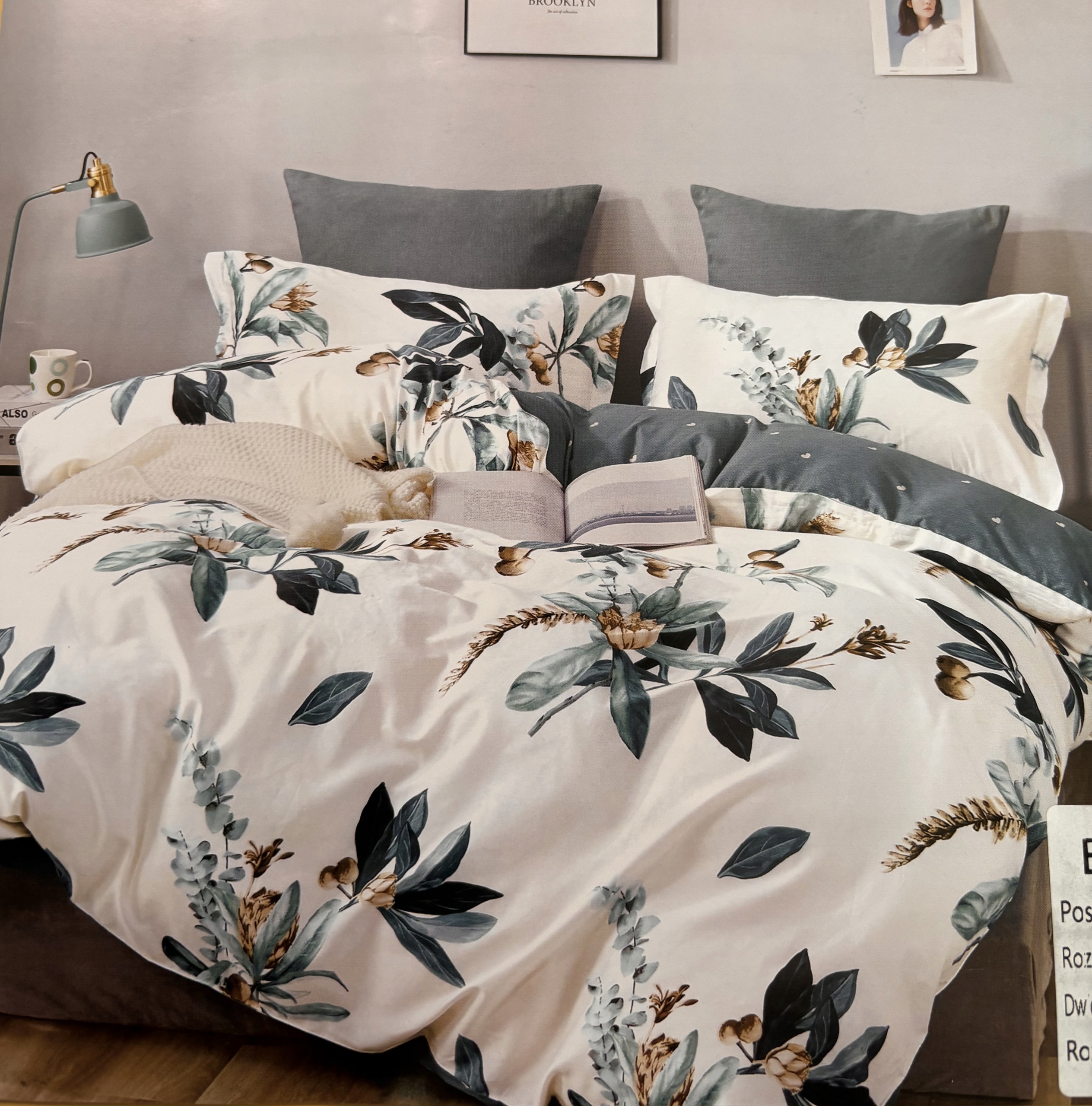 Komplet pościeli 100% bawełna Mengtianzi B-1179 biała w kwiaty 200x220 3el