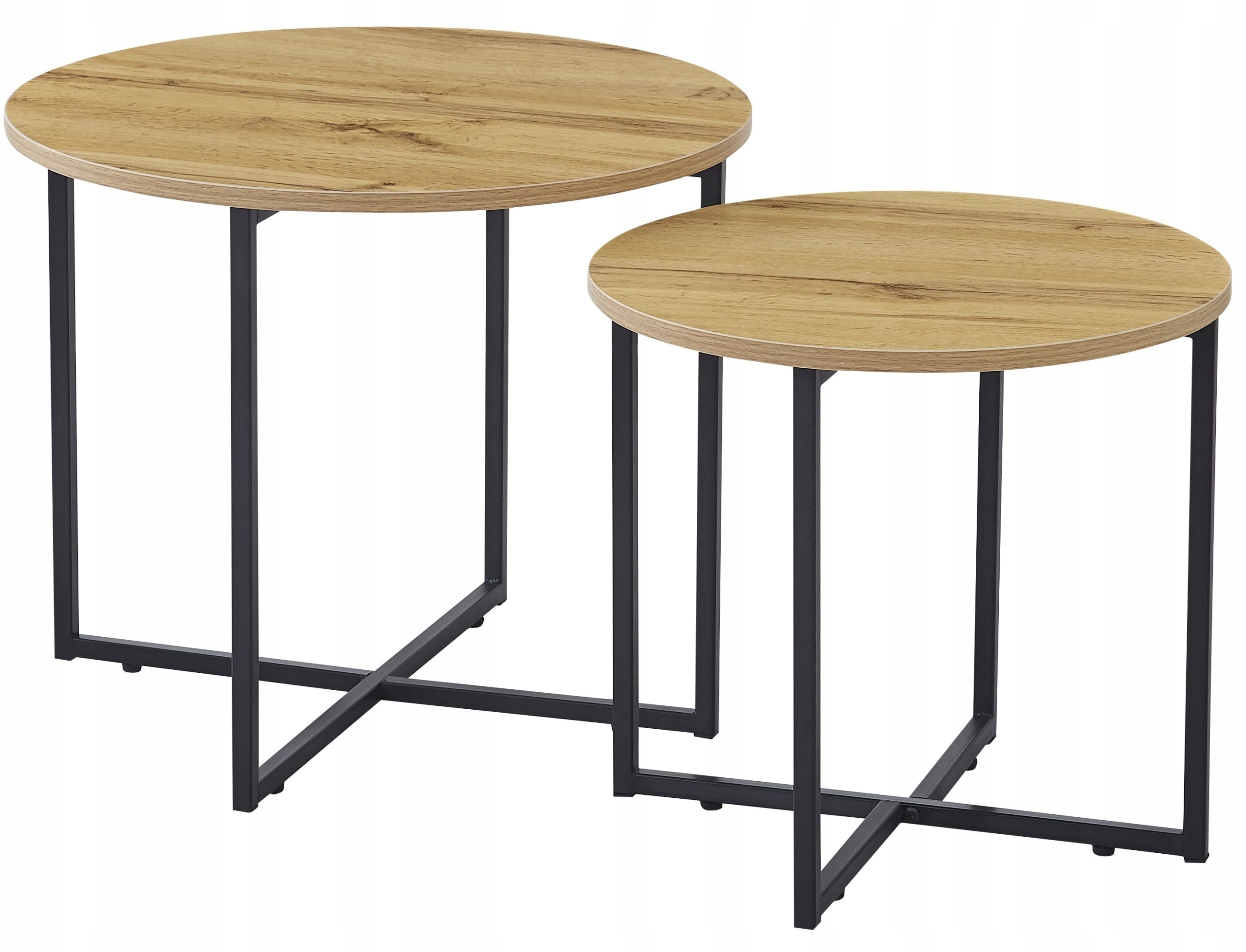 Kávový Stolek 2v1 Kulatý Set Loftových Stolků Do Obývacího Pokoje Moderní Dub