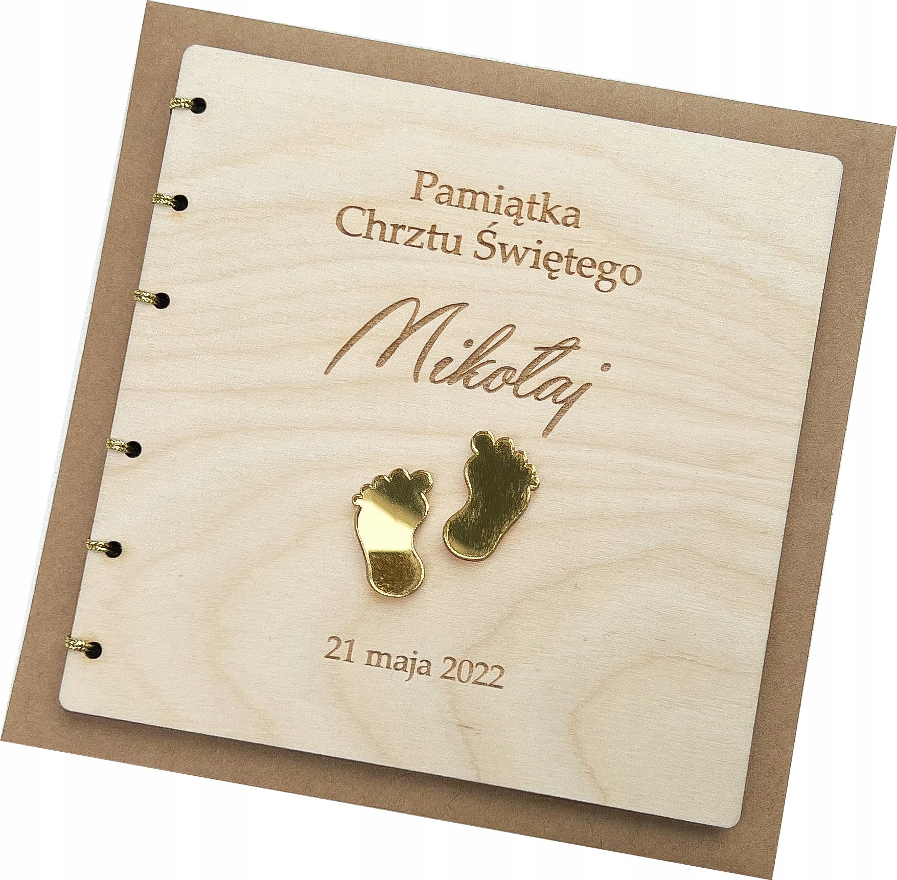 

drewniana kartka Chrzest Święty pamiątka