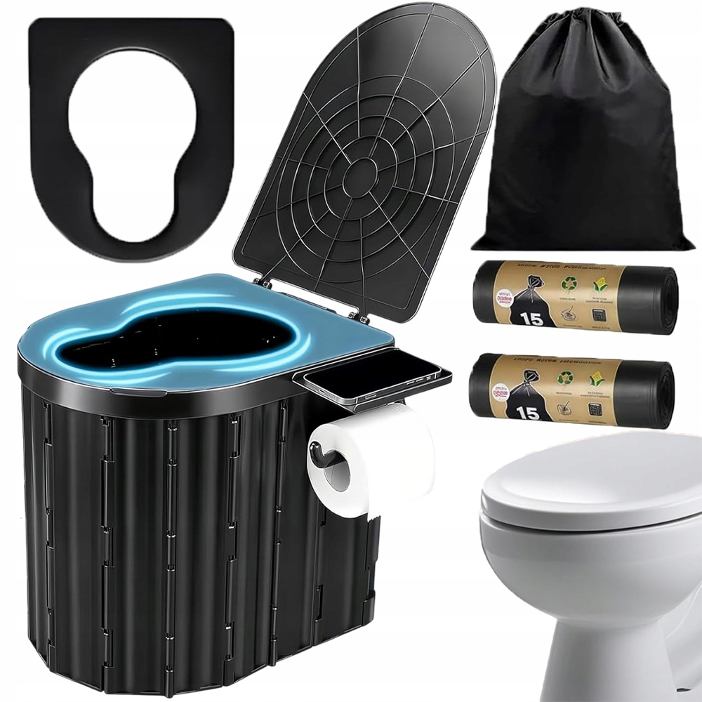 Turistická Přenosná Bivakovací Toaleta Skládací Wc 20 L 200 Kg Černá