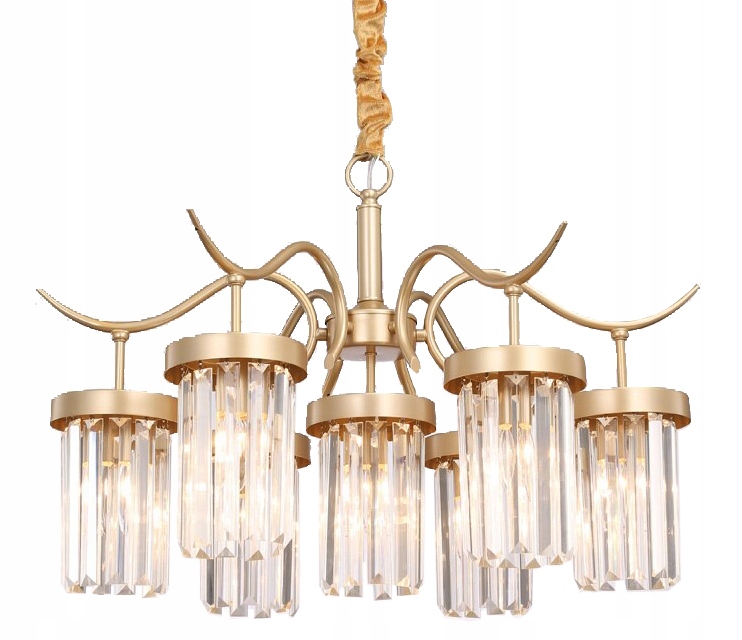 Závesná Stropná Lampa Kov Kryštál Zlatá 7xE27 Elegantná Štýlová