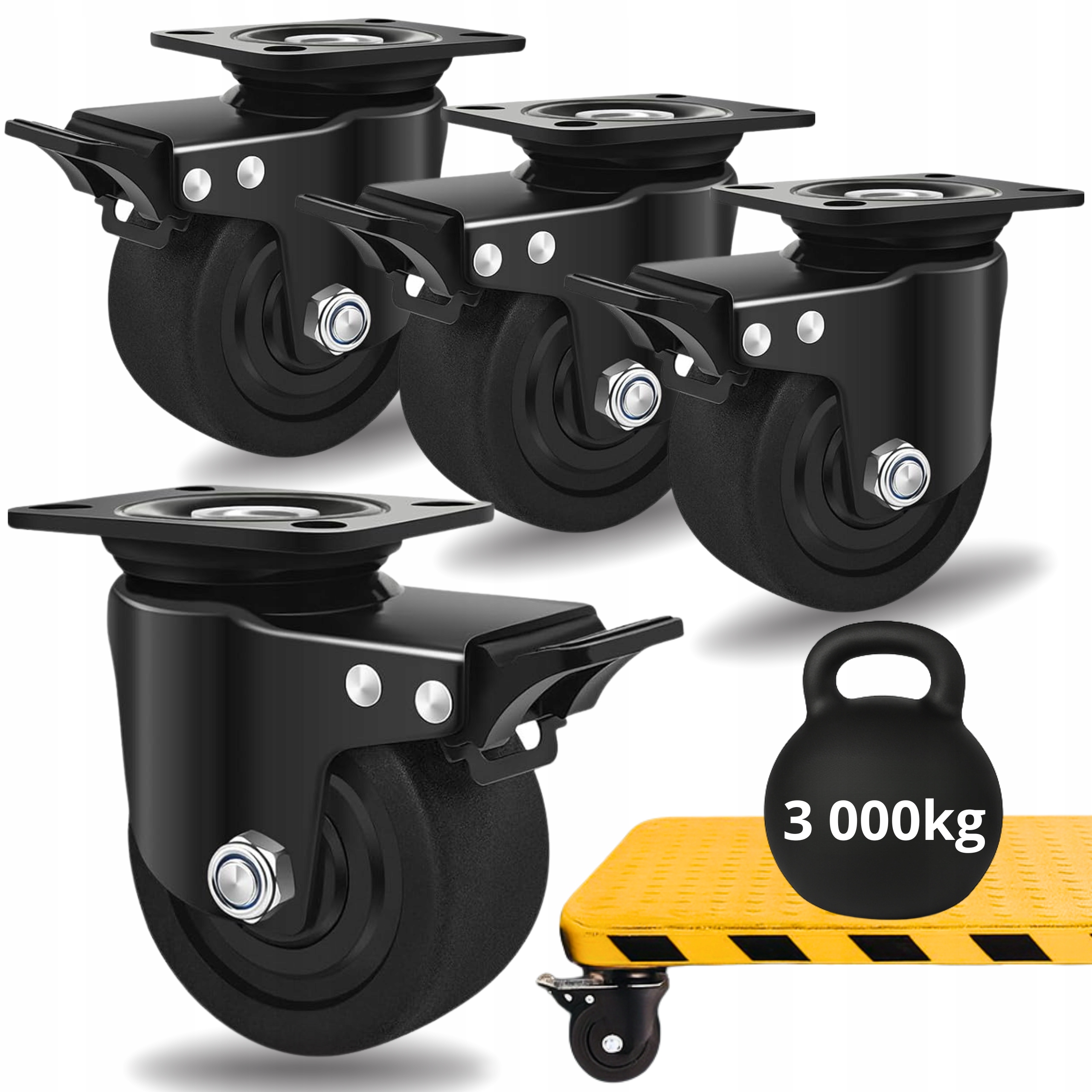 Kolečka 100 mm Otočná s Brzdou Set 4ks pro Velké Zatížení 3000KG Silné