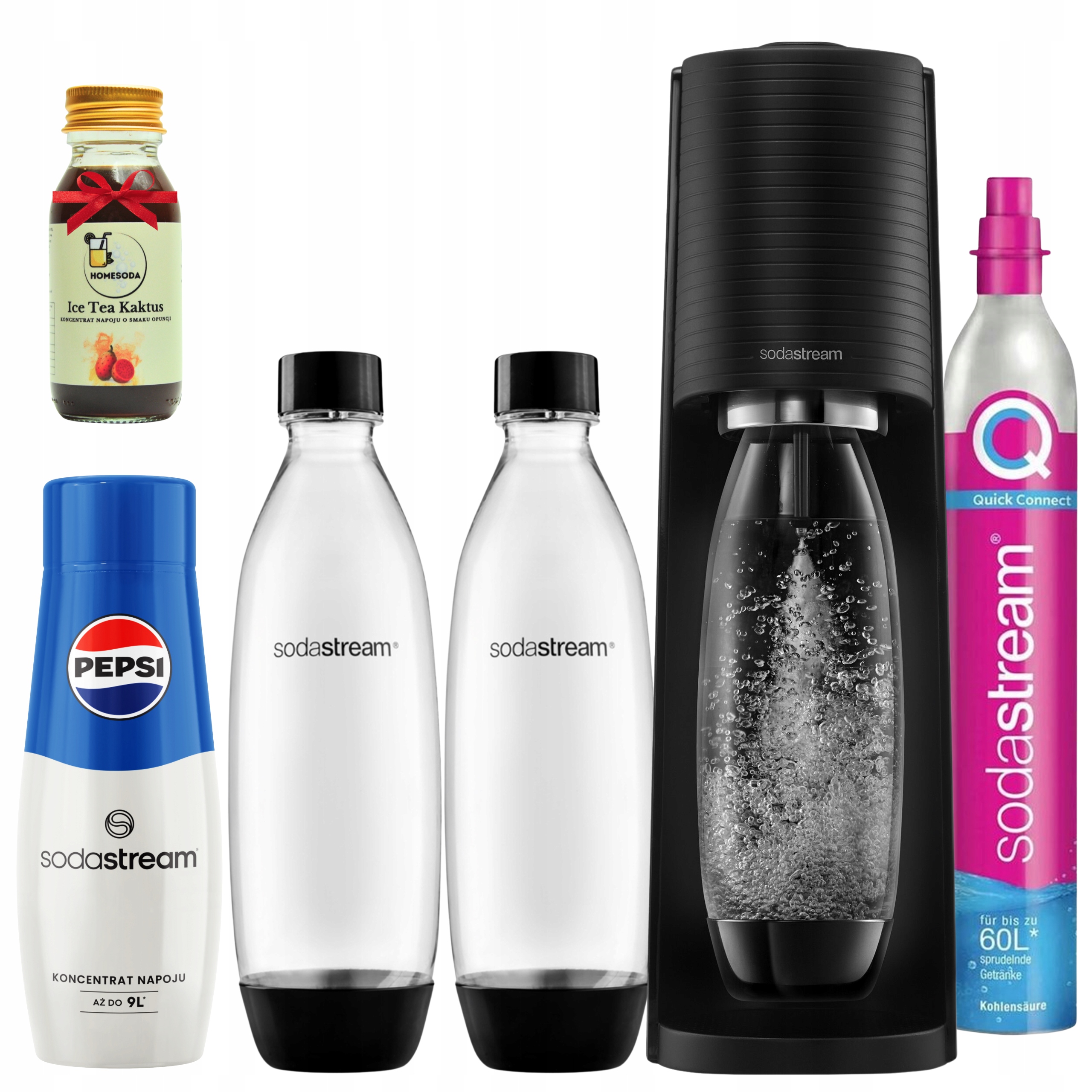 Saturátor Sodastream Terra Čierny na výrobu sódy, Pepsi Ice Tea Kaktus