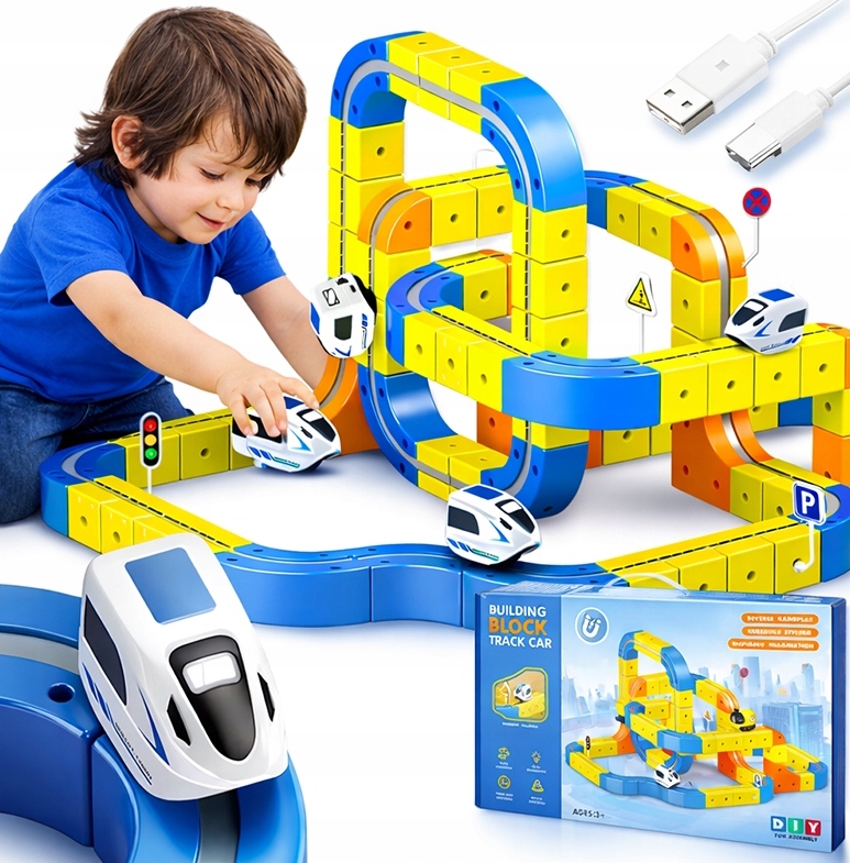 TOR KLOCKI MAGNETYCZNE KOLEJKA 3D POCIĄG 60 EL DLA DZIECI ładowanie USB