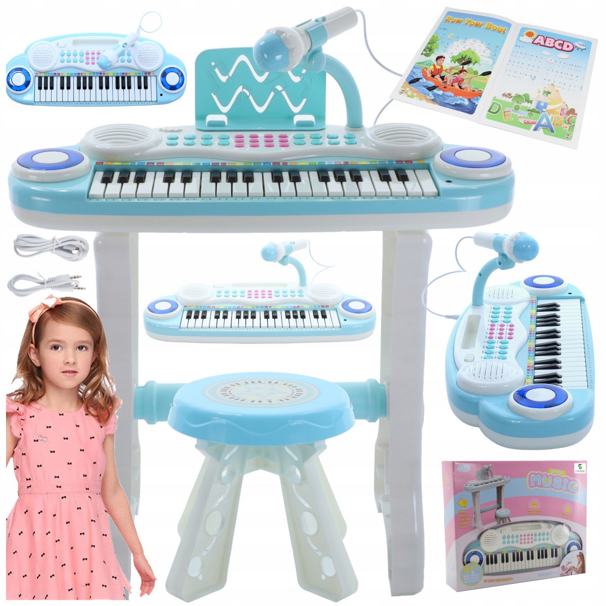 ORGANY Pianinko Niebieskie Z MIKROFONEM 37 klawiszy NAGRYWANIE MP3 +TABORET Rodzaj pianinko