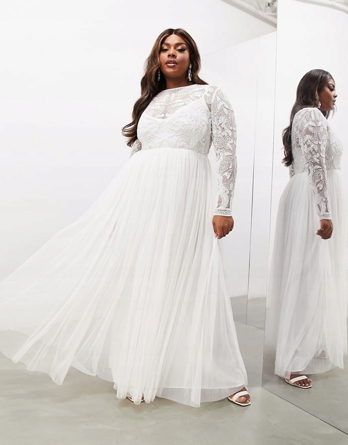 ASO EDITION BIAŁA TIULOWA SUKNIA CEKINY (46)