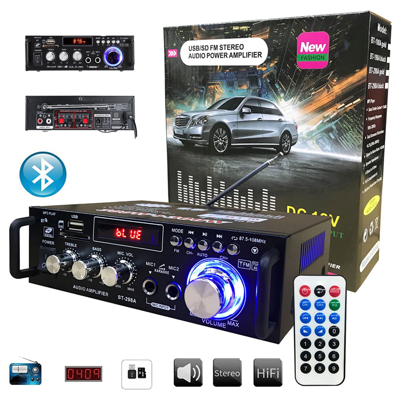Wzmacniacz HiFi Kina Domowego Surround BT 5.0 FM Komunikacja Bluetooth