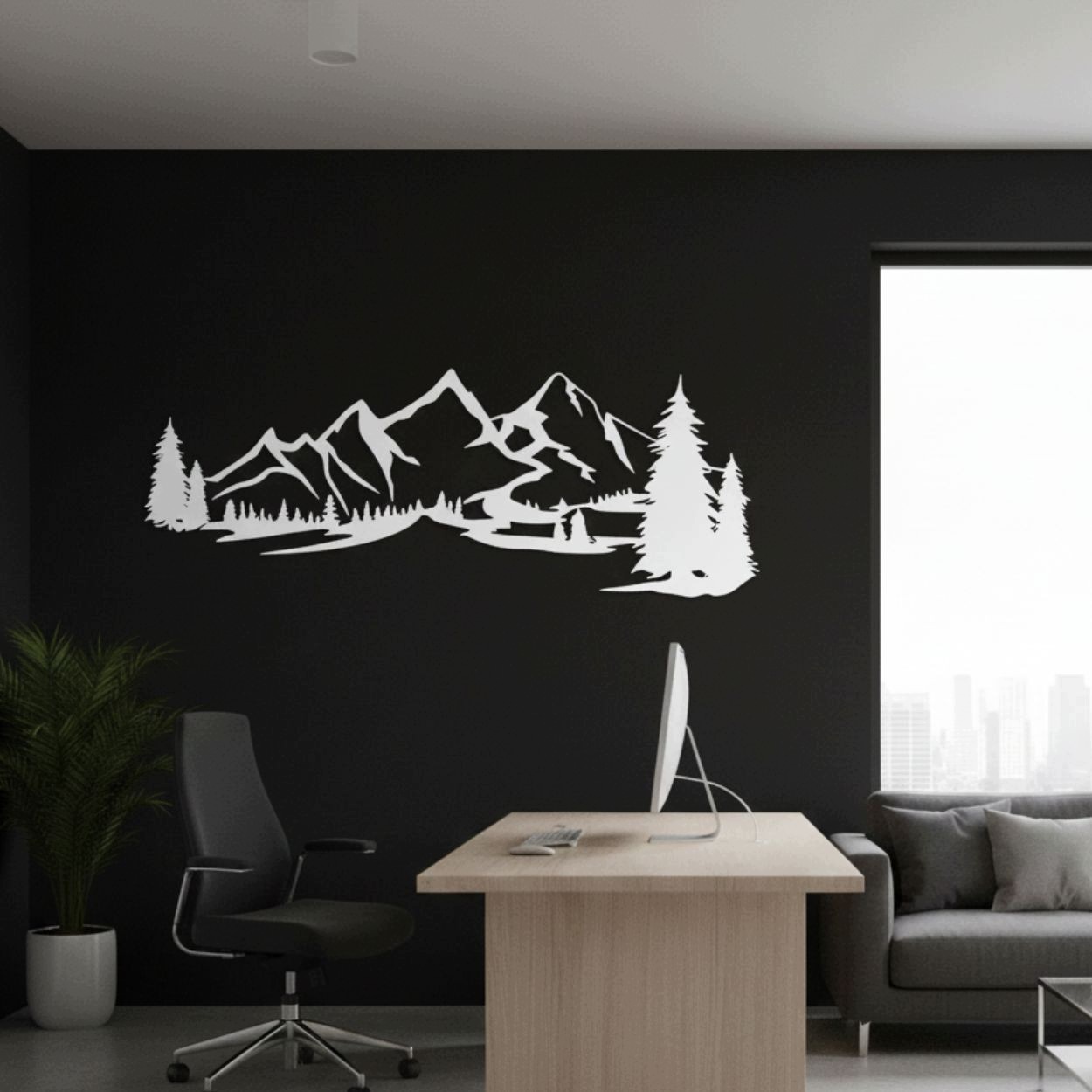 Drewniany obraz na ścianę Las i góry Rehora Hdf Biały 210 x 80 cm