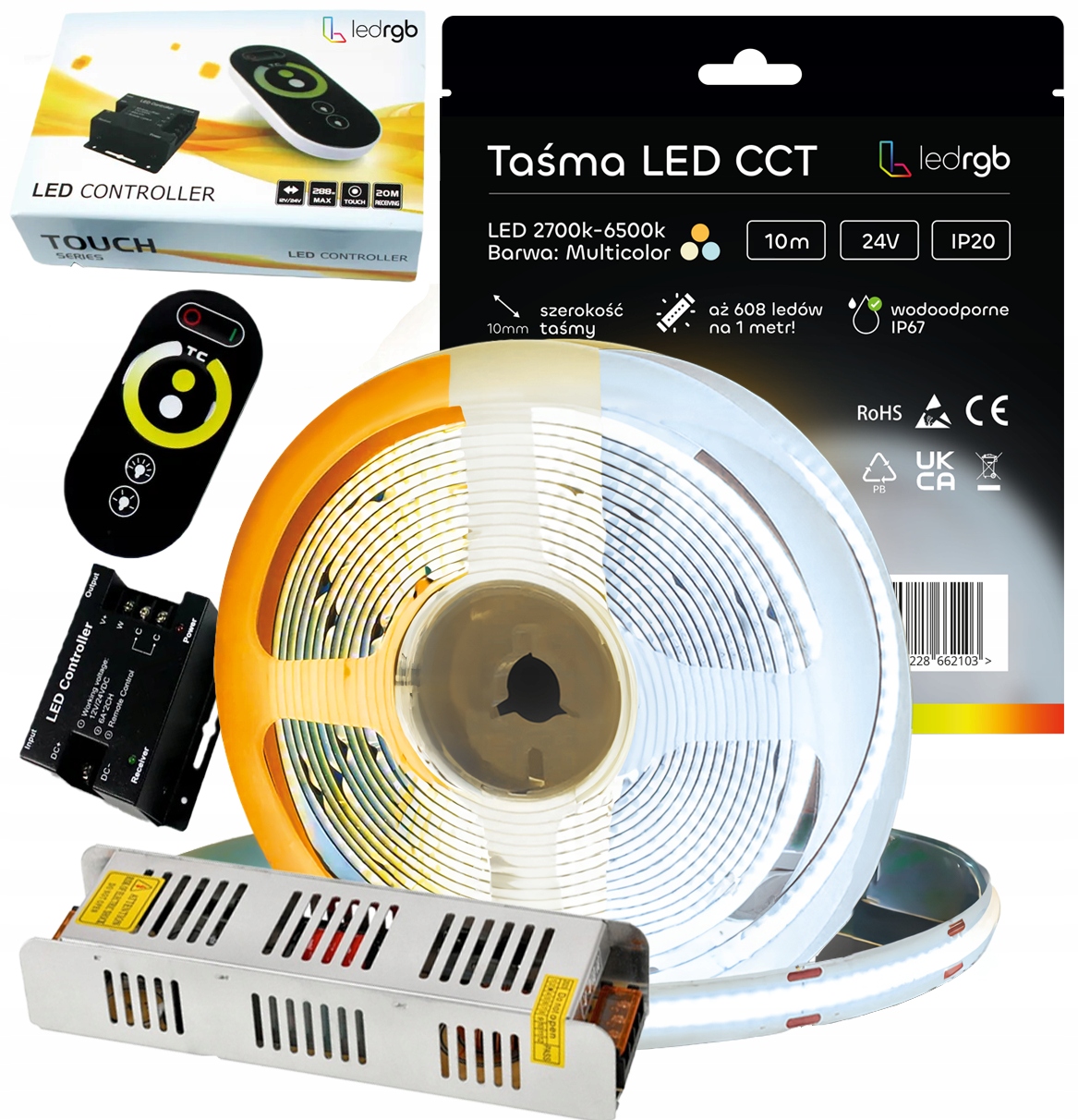 Sada Led pásků Neon Cob 24V 10 m Cct 2700-6500K Teplá Neutrální Studená