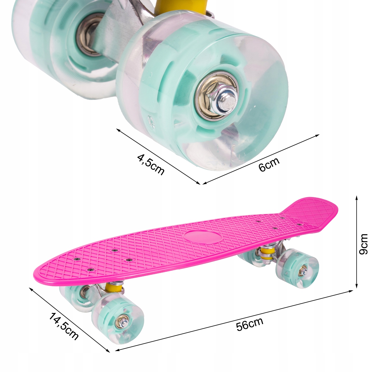 FISZKA DESKOROLKA DLA DZIECI ŚWIECĄCE KOŁA LED 65CM RÓŻOW MIETOWA ABEC7 Marka MalPlay