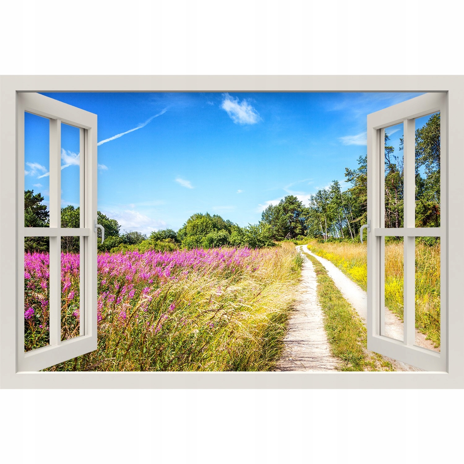 

Foto Nalepka Okno 3d na ścianę Kwitnąca łąka 90x60