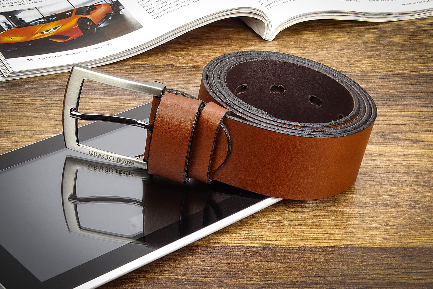 PASEK MĘSKI GRACIO BIZNESOWY SKÓRZANY SZEROKI 4 CM Marka Gracio