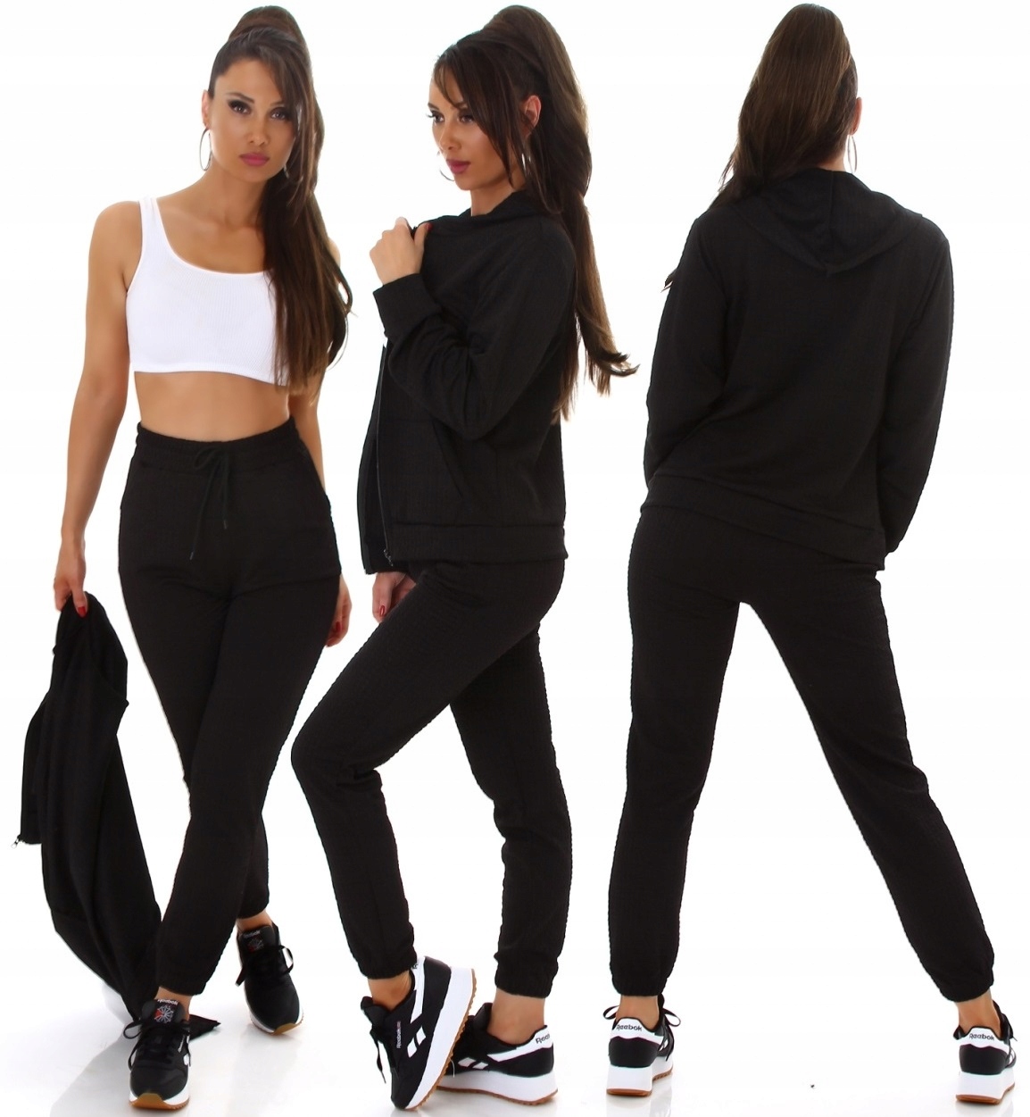 

Czarny Komplet Dresowy Dres Elegancki Damski L/XL