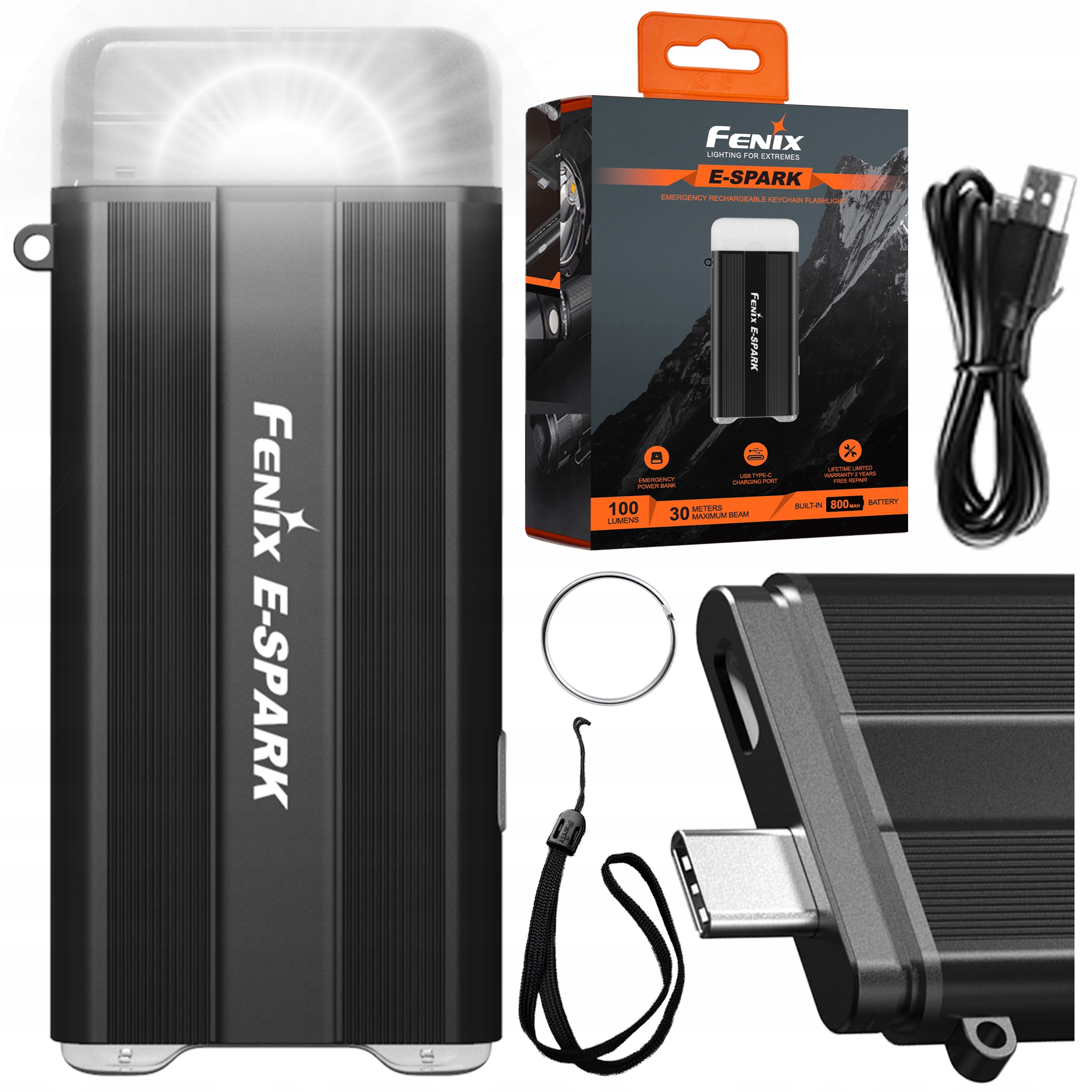 Фонарик powerbank LED Fenix E-SPARK 100LM USB-C