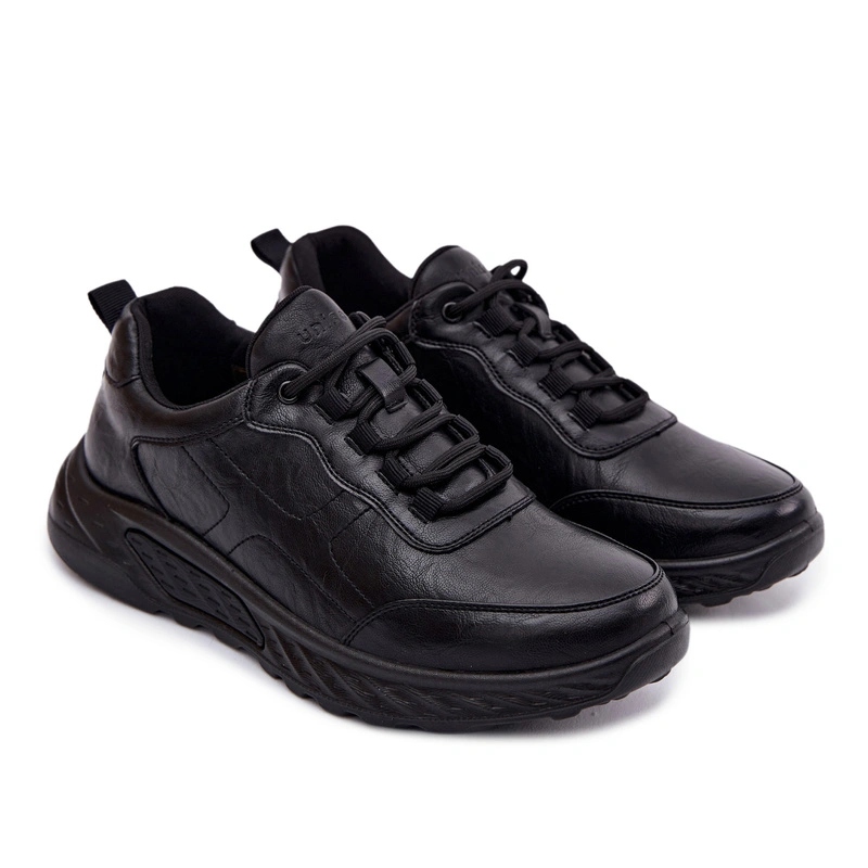 Pánské Tenisky Polobotky Eko Kůže Lakové Pohodlné Šněrovací Černé 44