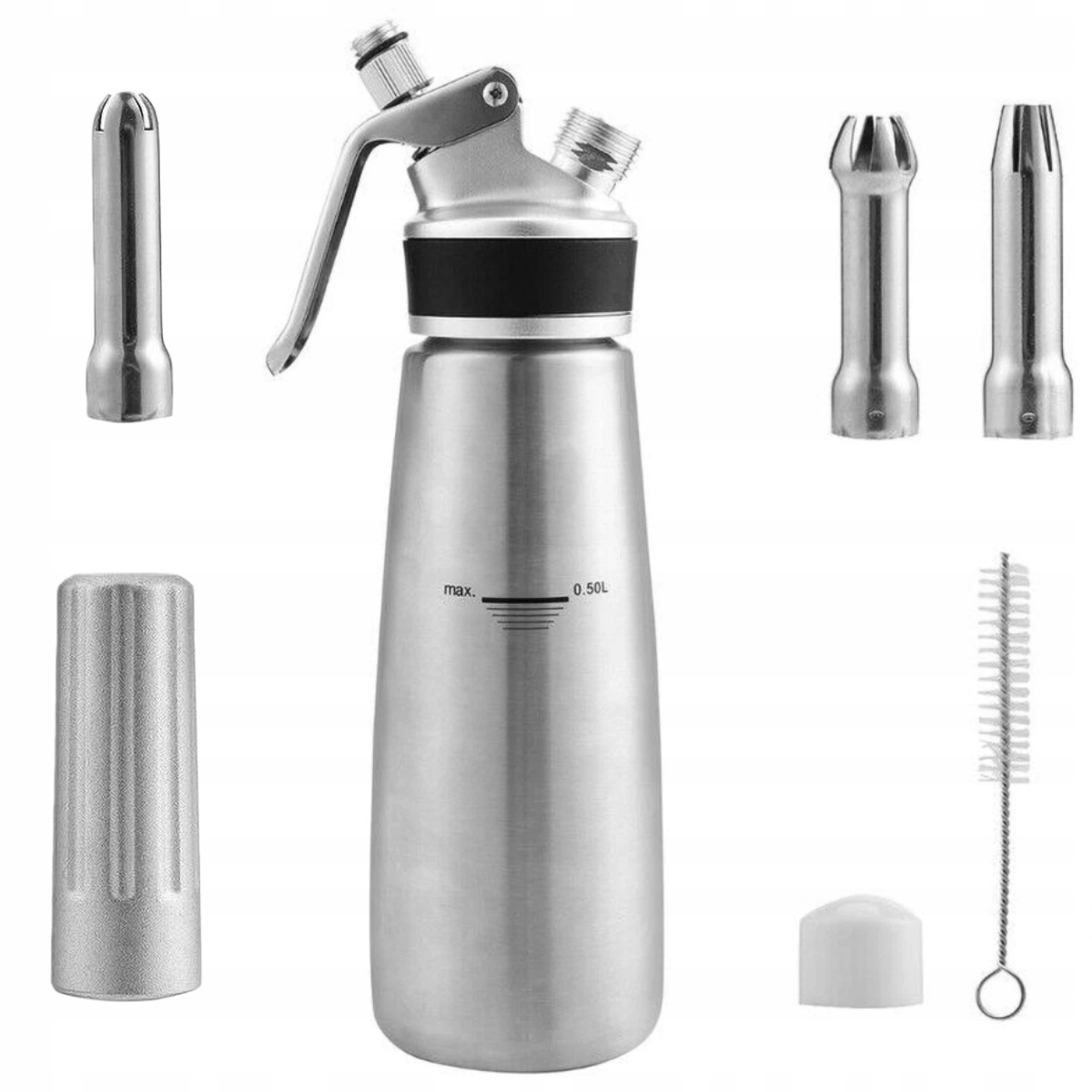 Sifon Na Šlehačku Z Hliníkové Slitiny S Koncovkami, 500 ML, Sada