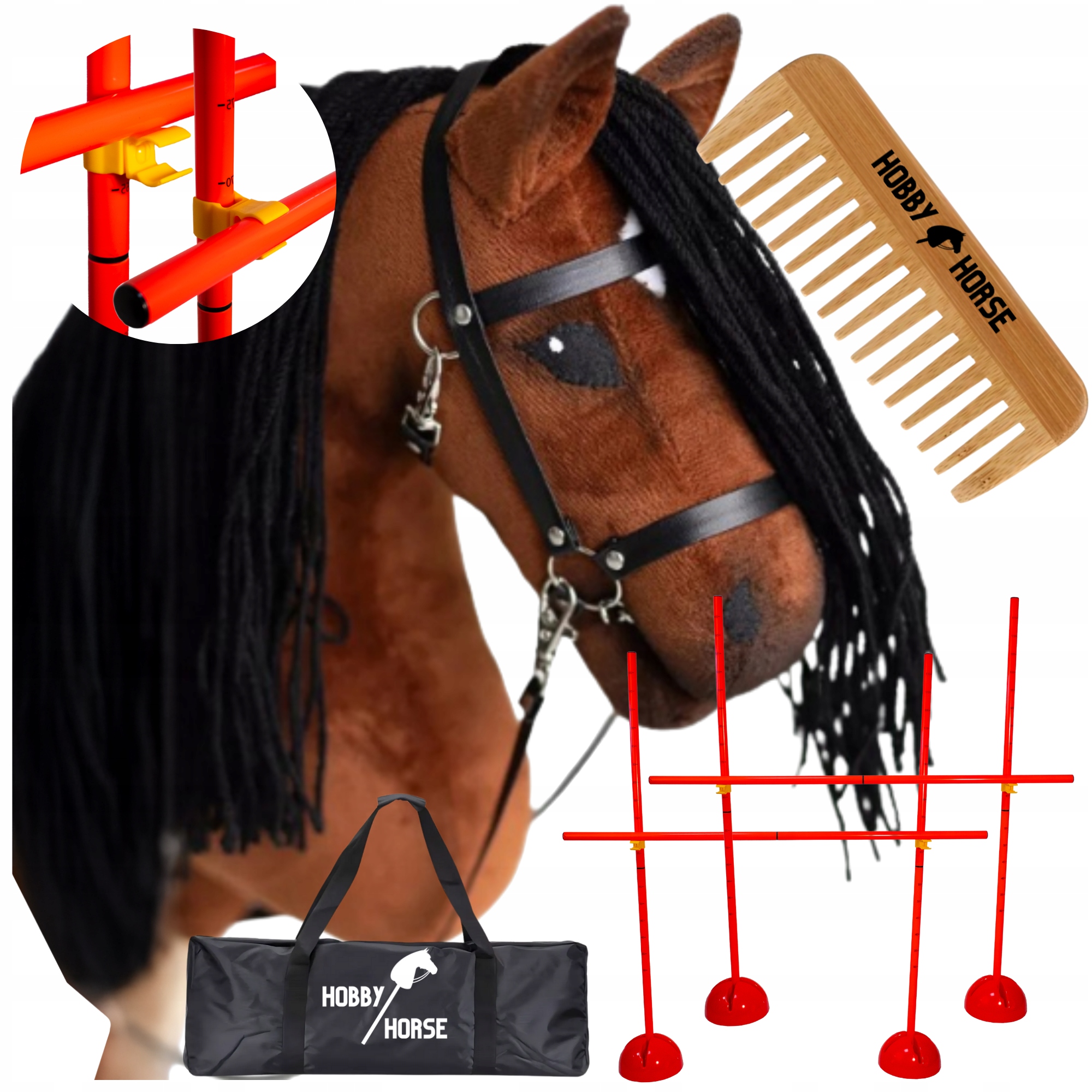 Zestaw Hobby Horse Koń Na Kiju A4 2x Przeszkoda Do Skakania Skoczki 120CM