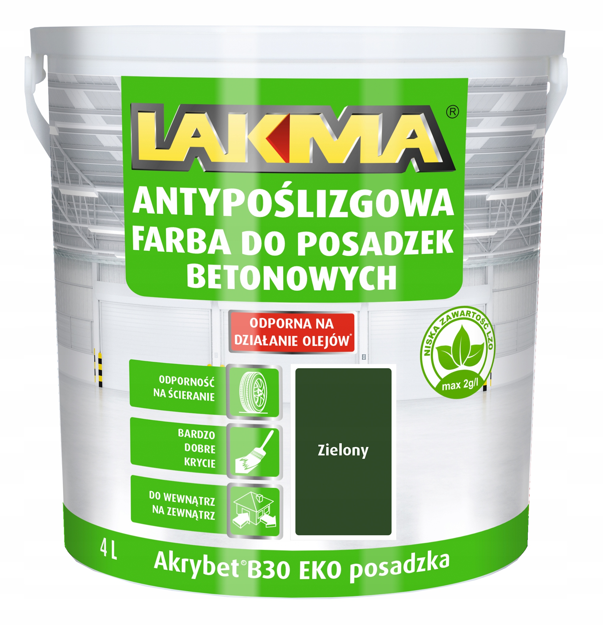 Lakma Akrybet B-30 Eko Farba do Betonu Posadzki Akrylowa Trwała Zielona 10L
