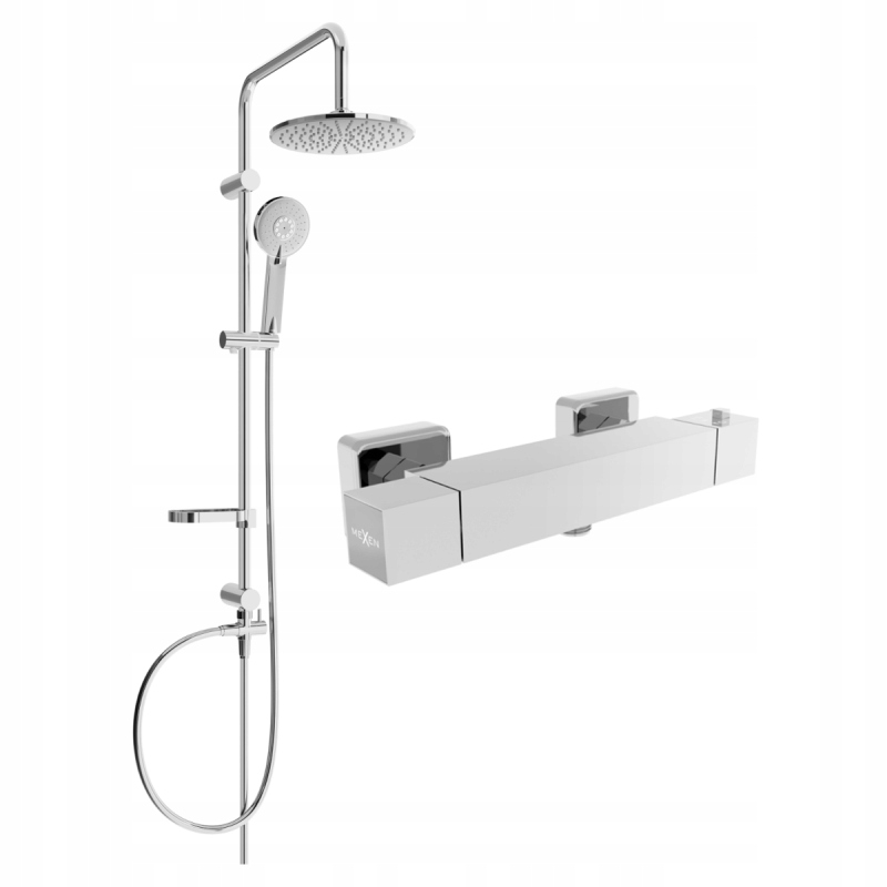 Mexen Carl stenová sprchová súprava s dažďovými tryskami a batériou Cube