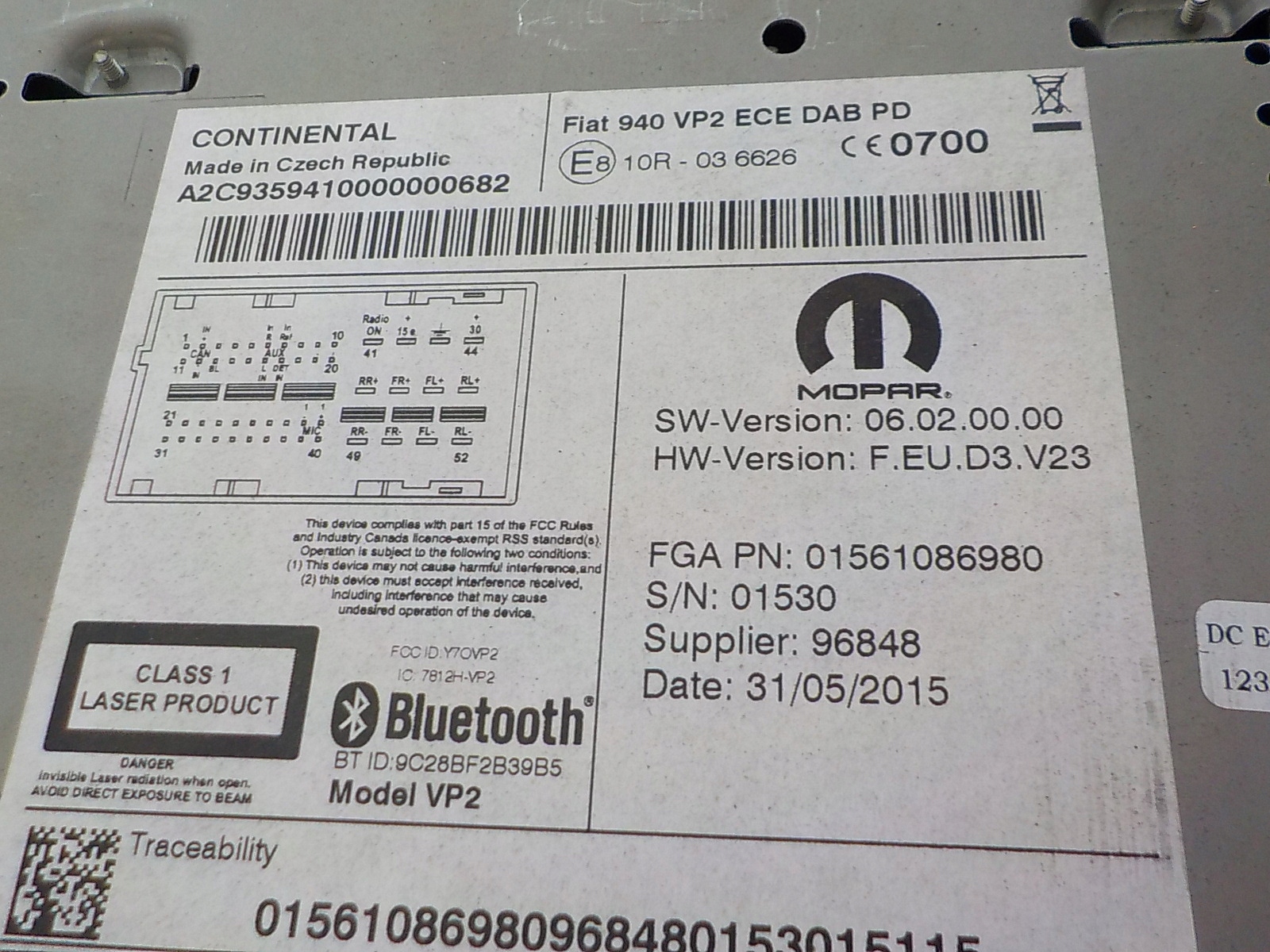 RADIO CD BLUETOOTH ALFA ROMEO GIULIETTA 01561086980