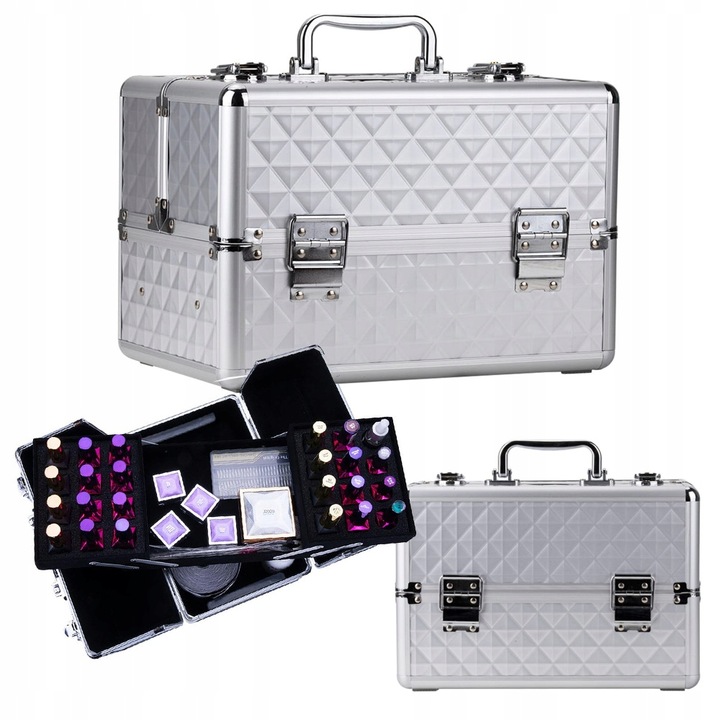 KUFEREK NA KOSMETYKI LAKIERY HYBRYDY WALIZKA ORGANIZER KOSMETYCZNY M