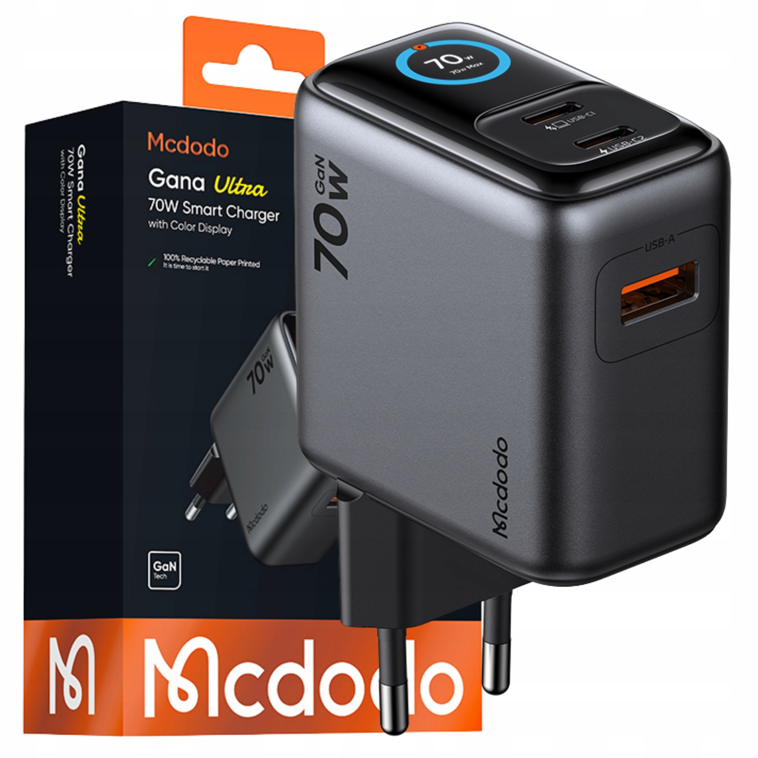 Mcdodo Rychlá Síťová Nabíječka Napájecí Adaptér Kostka 3X Usb-c Usb-a Gan 70W