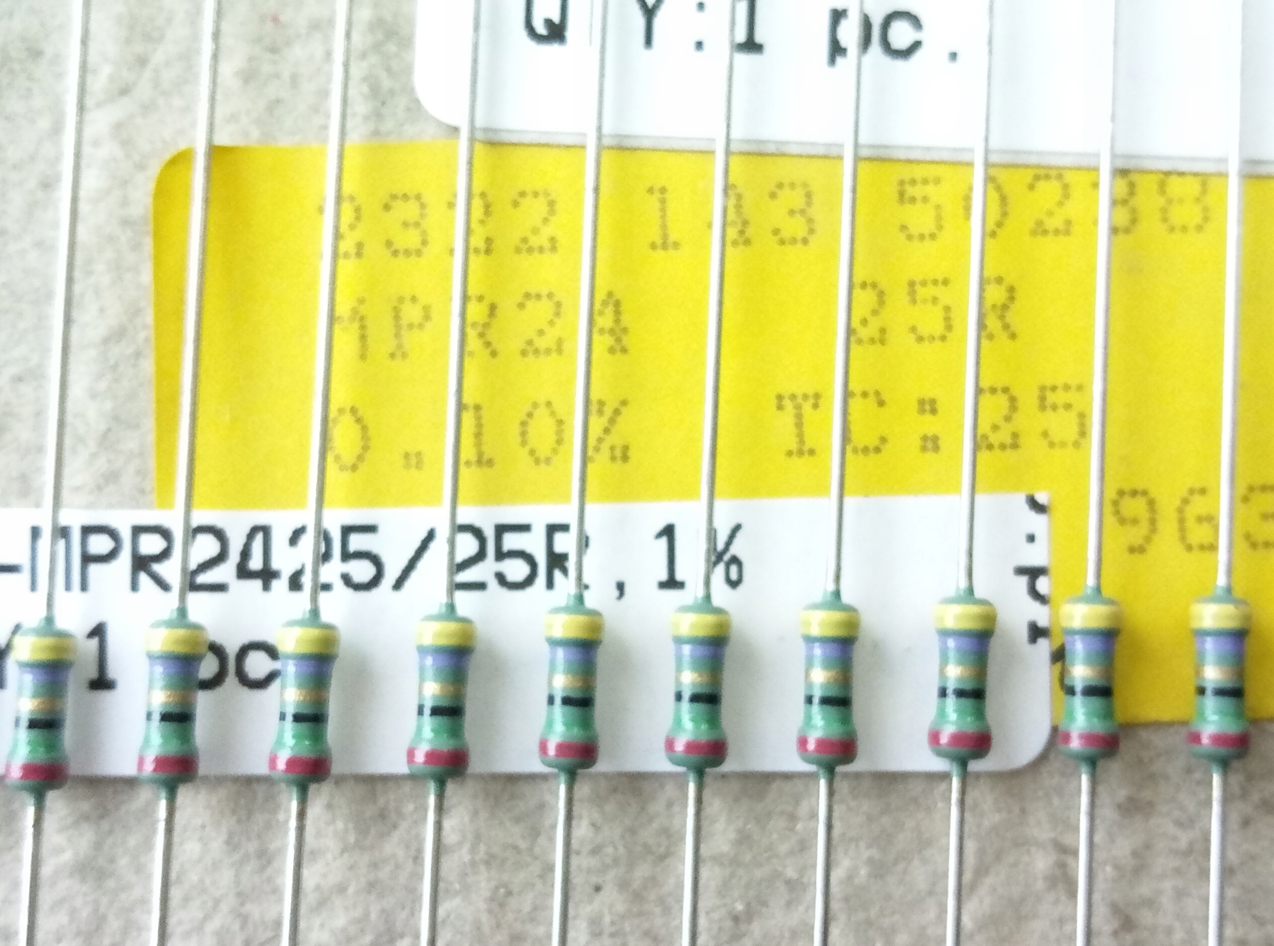 [5szt] Rezystor prec 25R 0.25W 0.1% 25ppm Philips MPR24 low noise audio