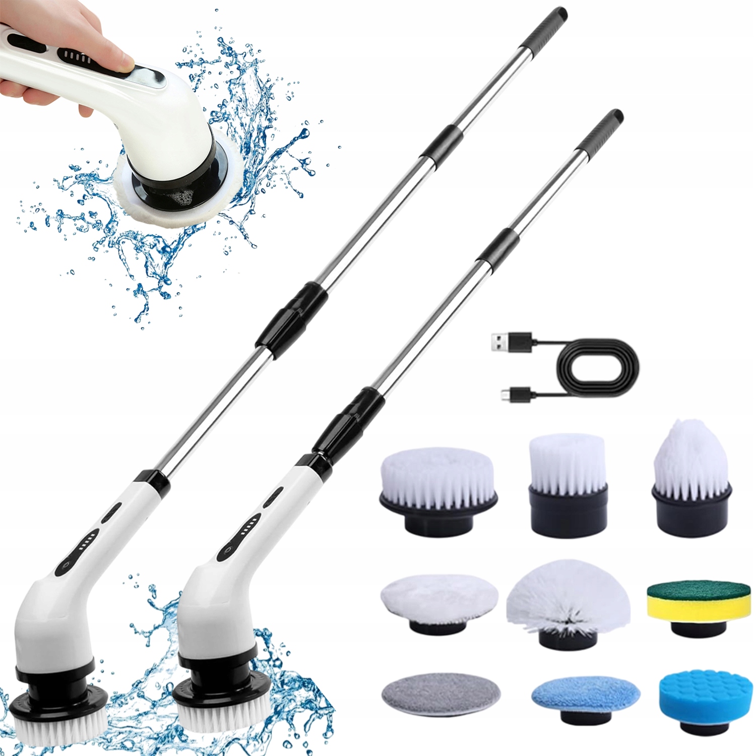 Levně Elektrický Čistící Kartáč 9v1 – Do Domácnosti (kuchyně, Koupelna, Podlaha, Auto) Bílý