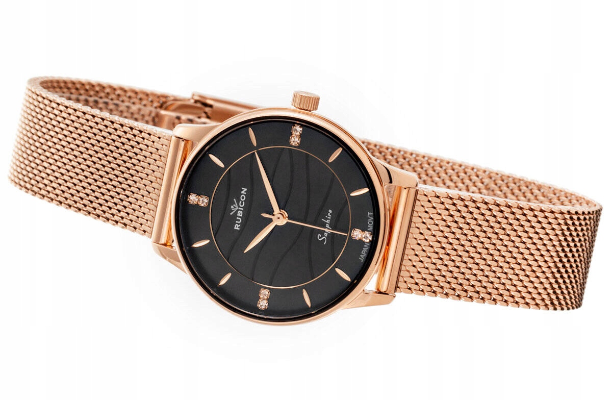 Elegantní Dámské Bižuterní Hodinky Rubicon RNBE35 Růžové Zlato Mesh