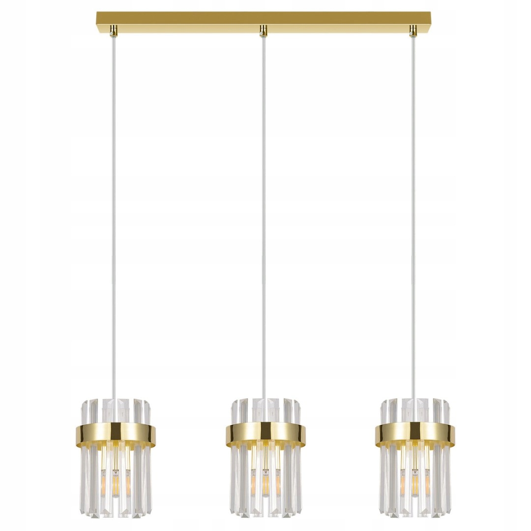 Lampa listwa z kloszami z dużych kryształów złote opaski wyspa kuchenna