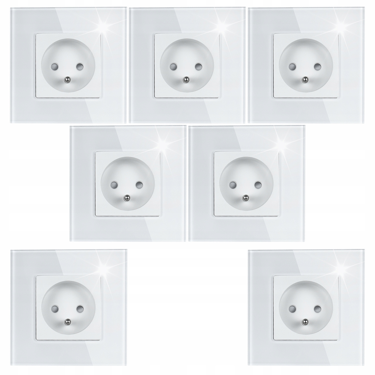 7x Bílá Elektrická Zásuvka Jednotlivá Skleněný Panel Kolík Uzemnění
