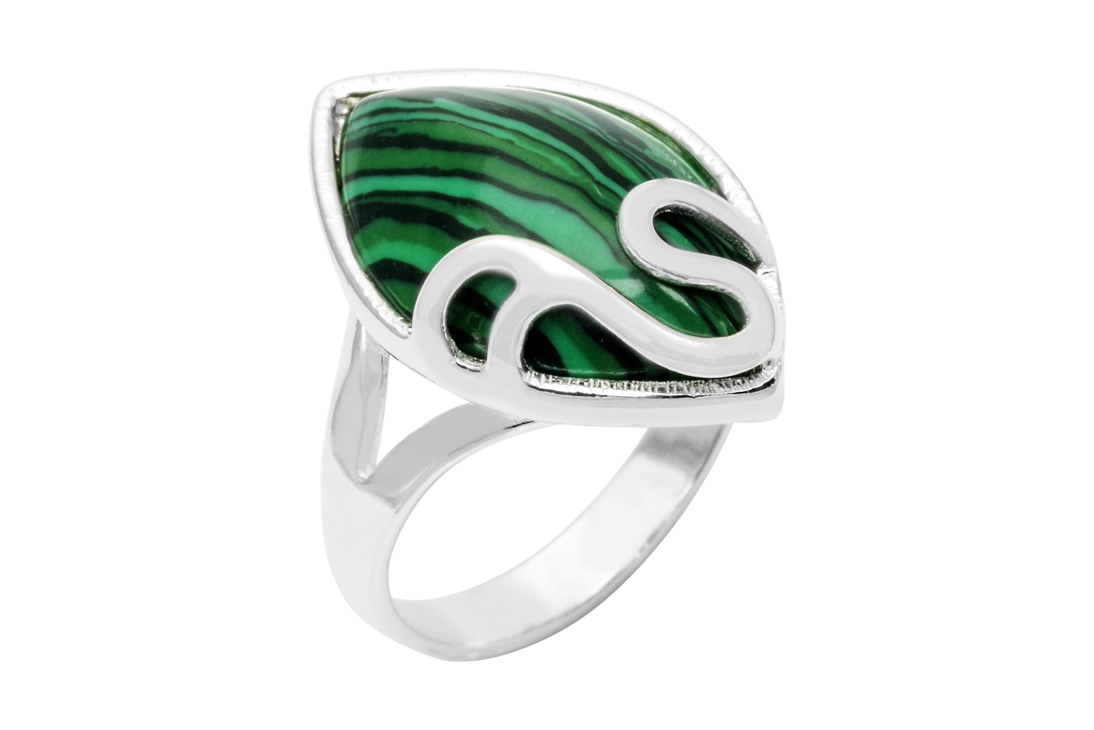 Stříbrný Prstýnek S Malachitem, Vel 17