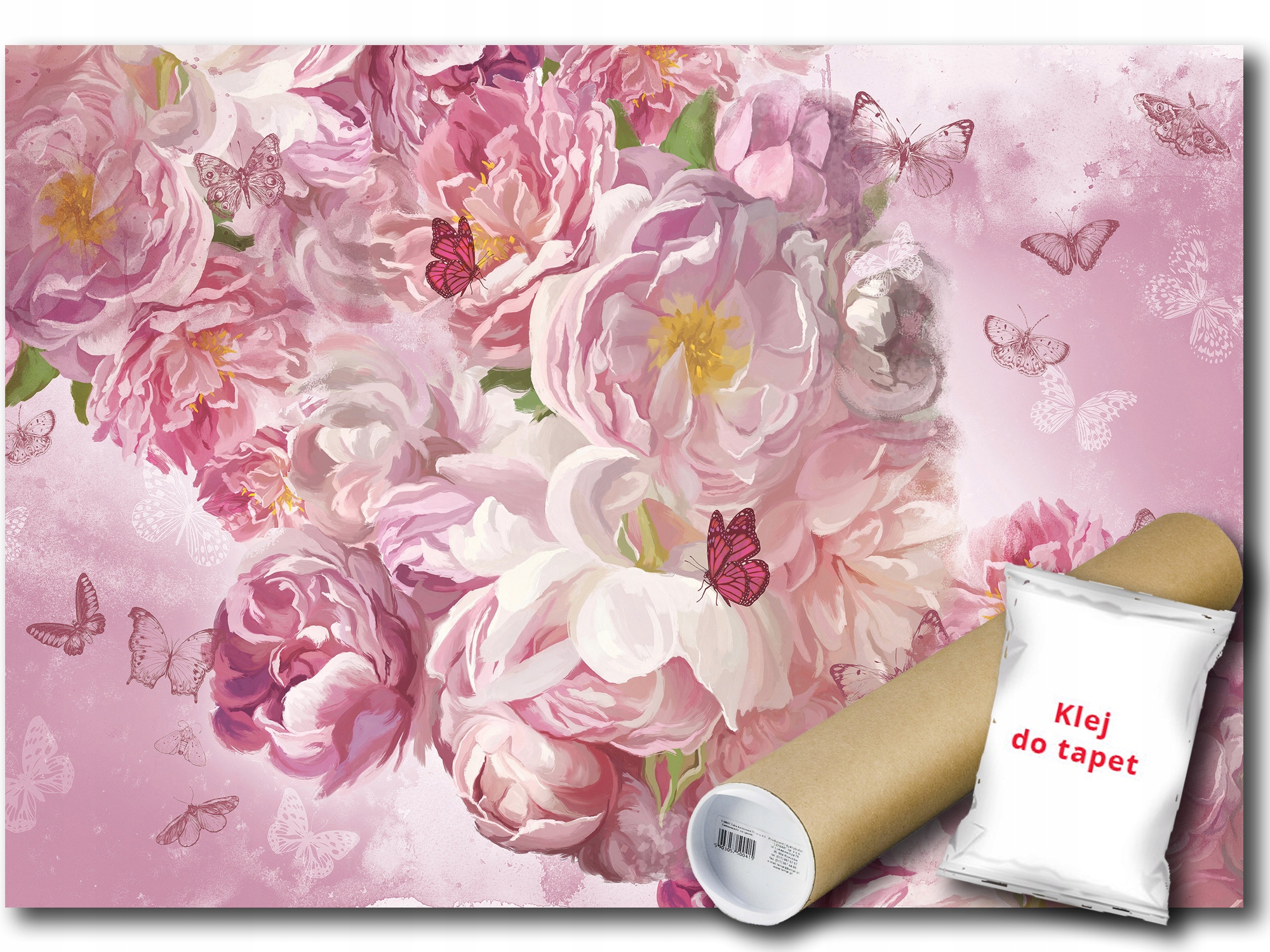 Fototapeta Flizelina Ružové Kvety Pivonky Peonie Motýle 312x219