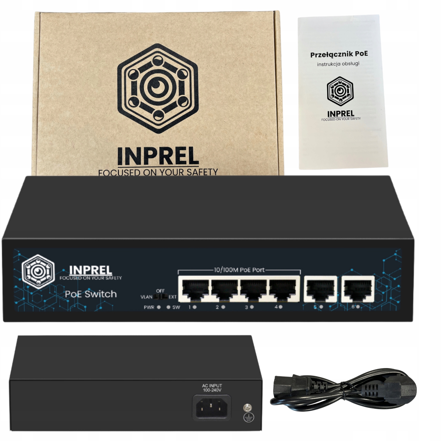 Switch PoE Inprel INP-6-4ET-60 6-portowy (4+2) 10/100Mbps