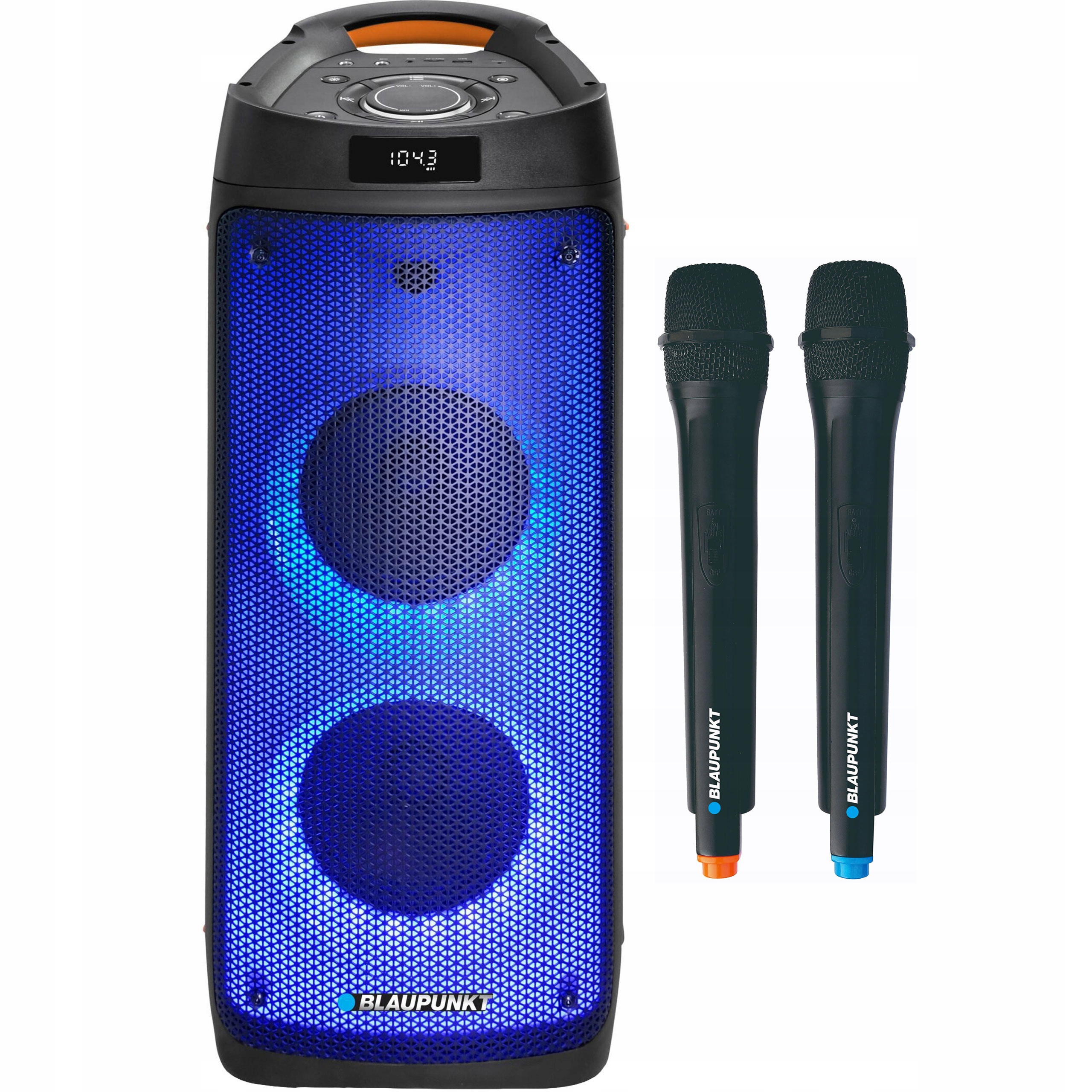 GŁOŚNIK BLAUPUNKT PB06DB BLUETOOTH KARAOKE 2 MIKROFONY RADIO USB AUX LED