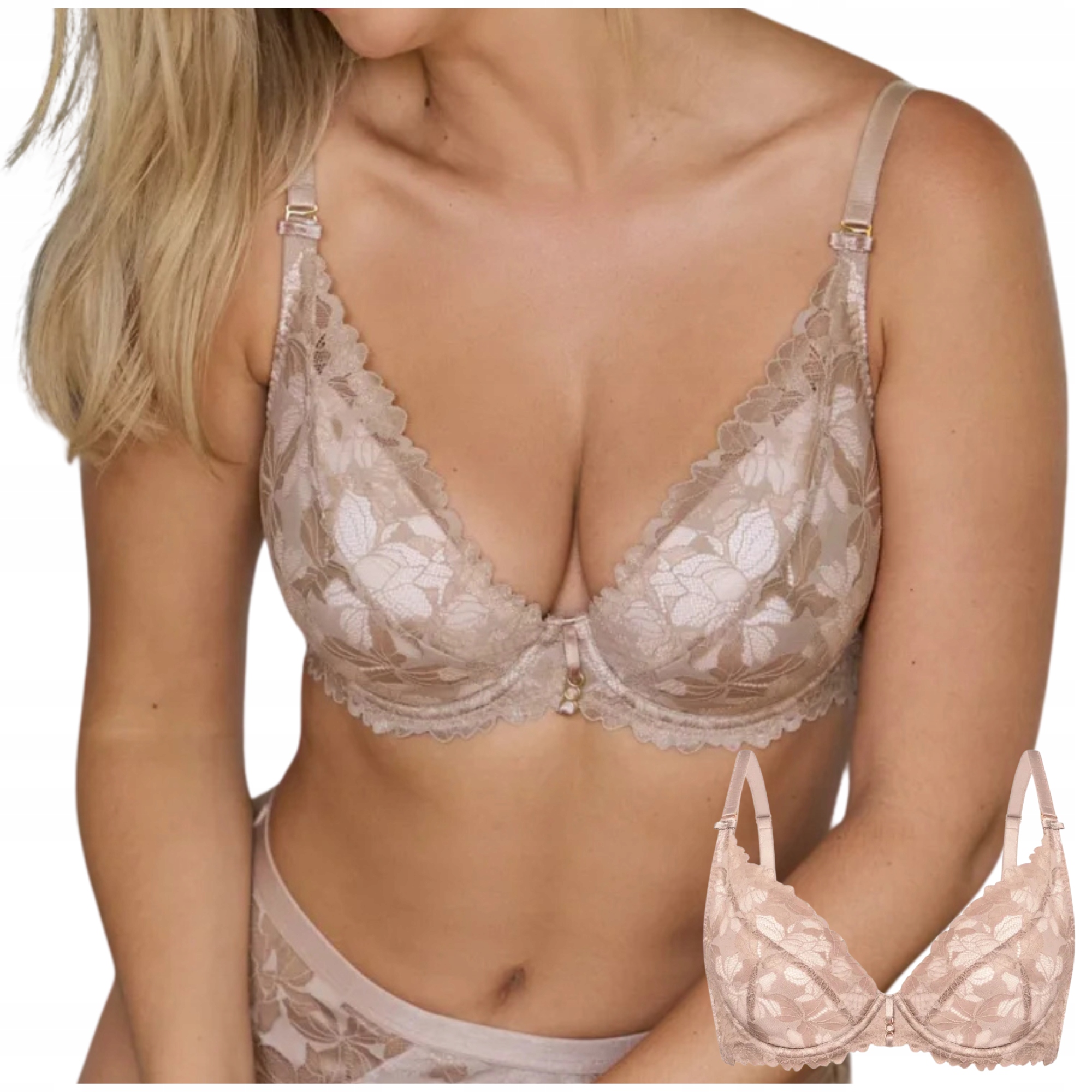 Push-up podprsenka s krajkovými vložkami braletka Mefemi BP19 béžová 75B