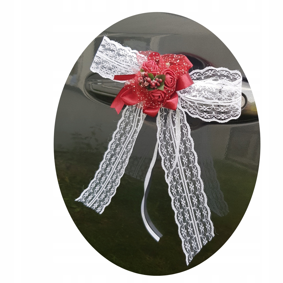 

Kokarda dekoracja samochodu krzeseł ślub bordo