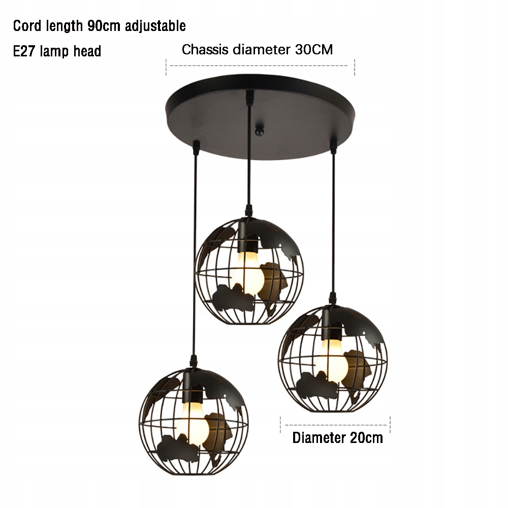 Lampa wisząca żyrandol E27 sufitowa retro globus kula loft czarna Kolekcja other