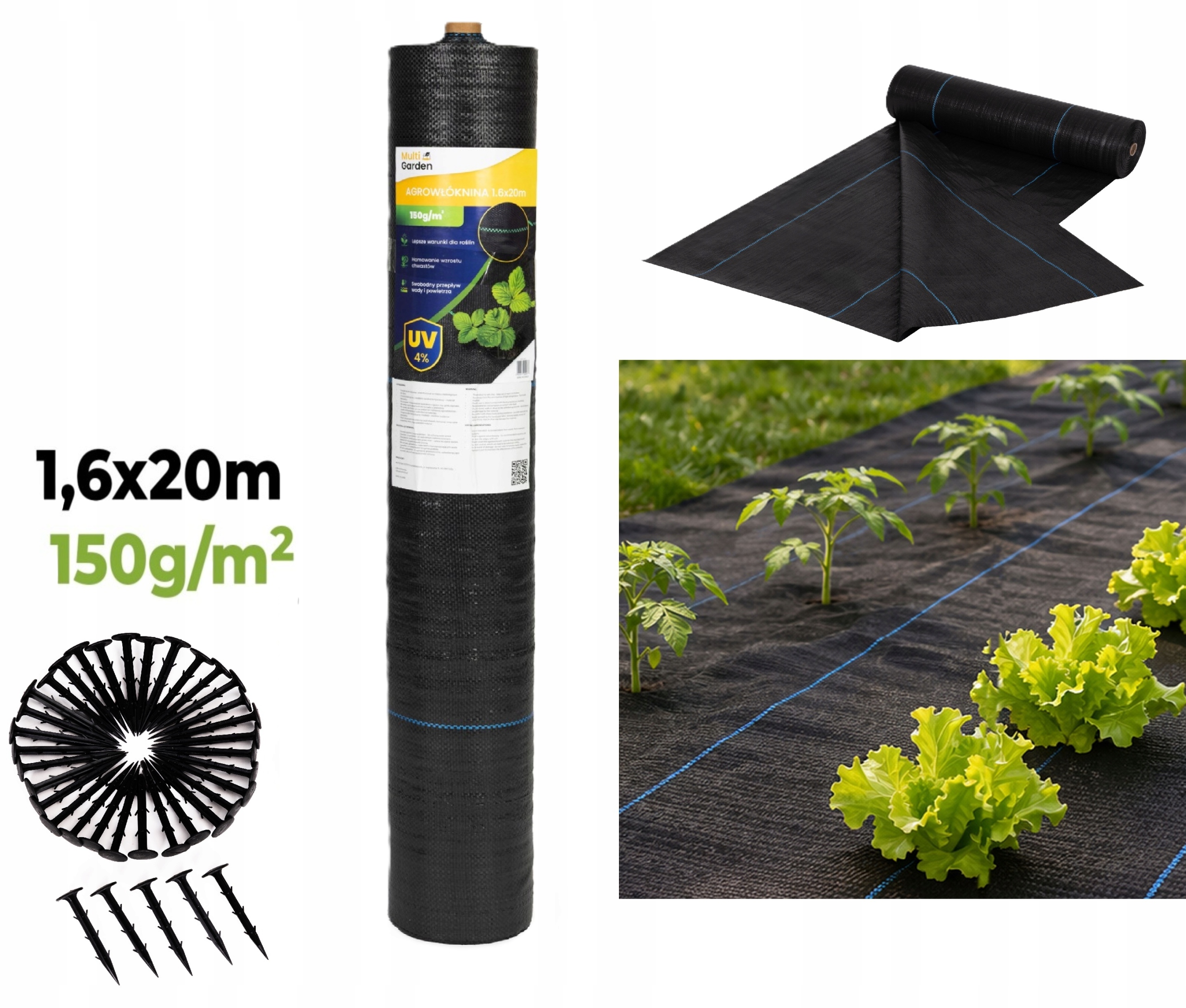 Agrowłóknina Mata Antychwastowa Agrotkanina Uv Kołki 160G 1,6 X 20M