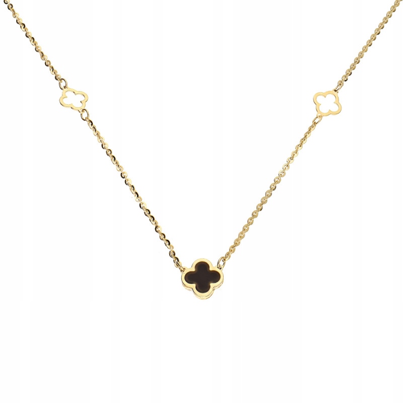 Dámský zlatý náhrdelník s jetelkami na řetízku 585, 2.69 g, kvalita výrobku