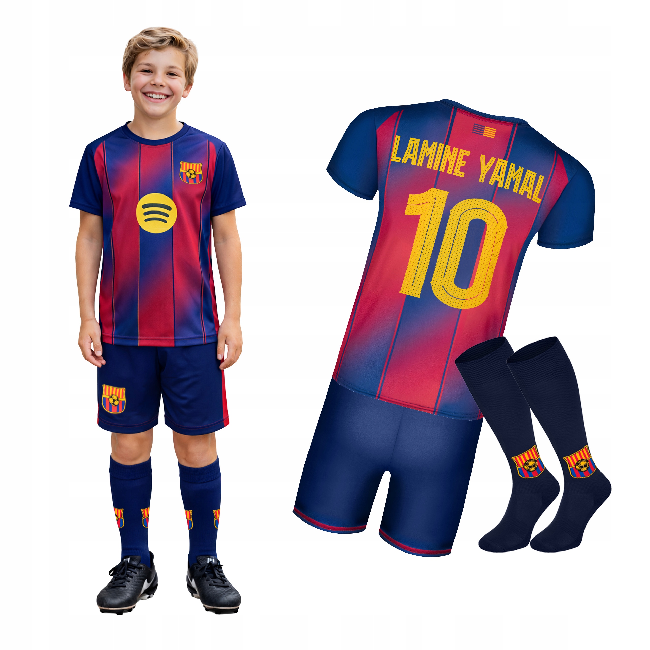 Strój piłkarski Lamine Yamal 10 Barcelona getry roz. 152 dziecięcy