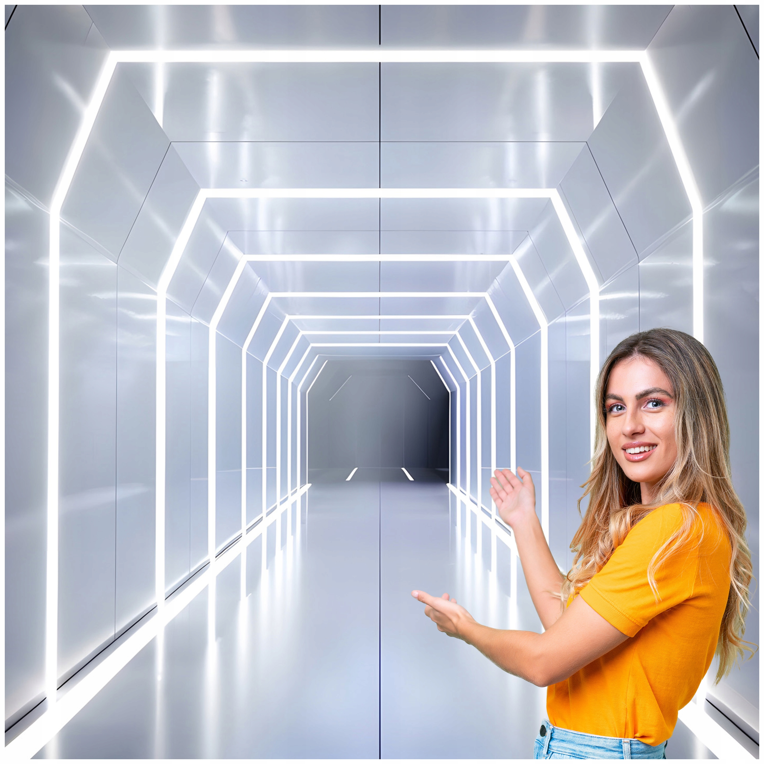 Fototapeta 3D Tunel Chodba Futuristický osvětlený 196x260 TUN09W