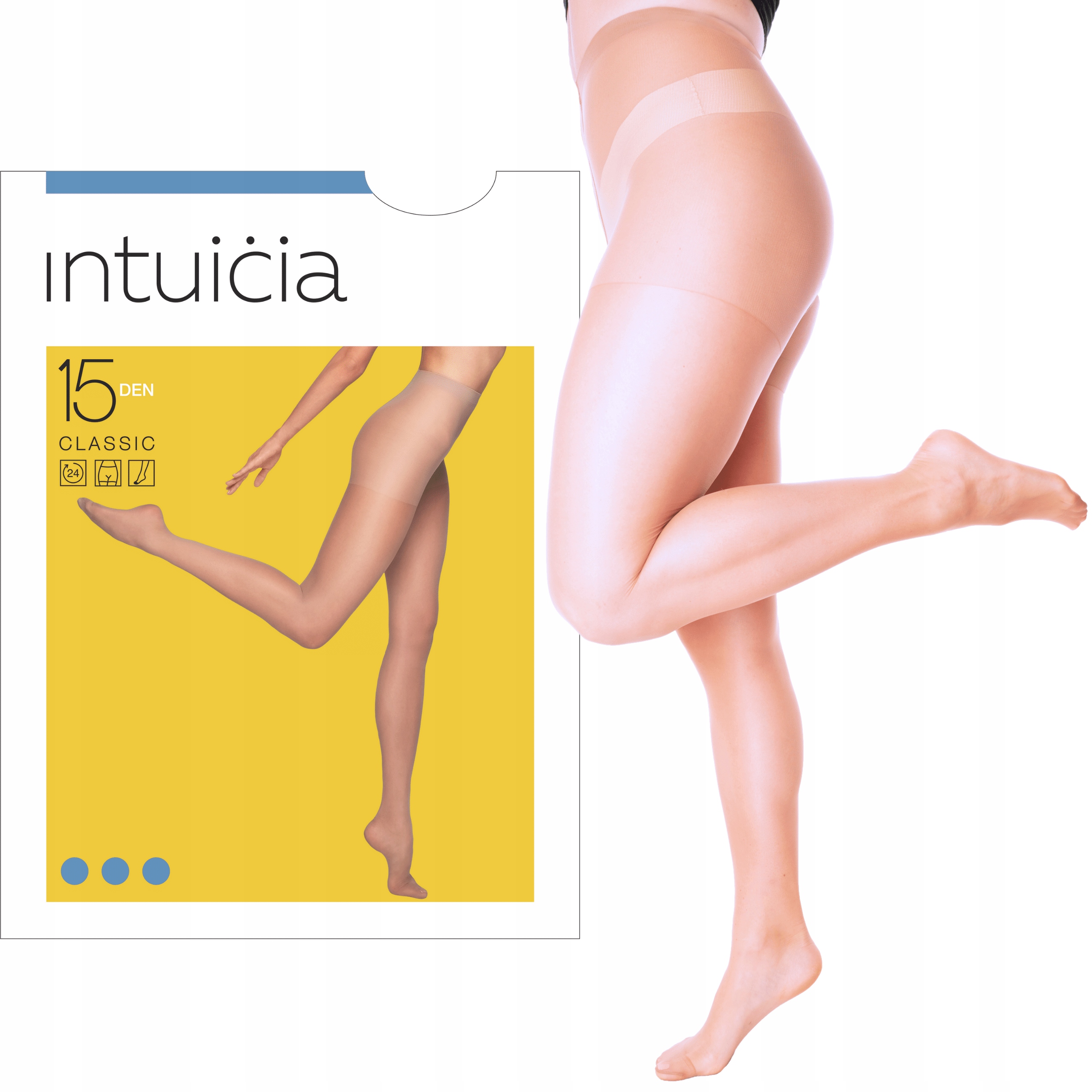 

Cieliste, klasyczne rajstopy 15 Den Intuicia r.3