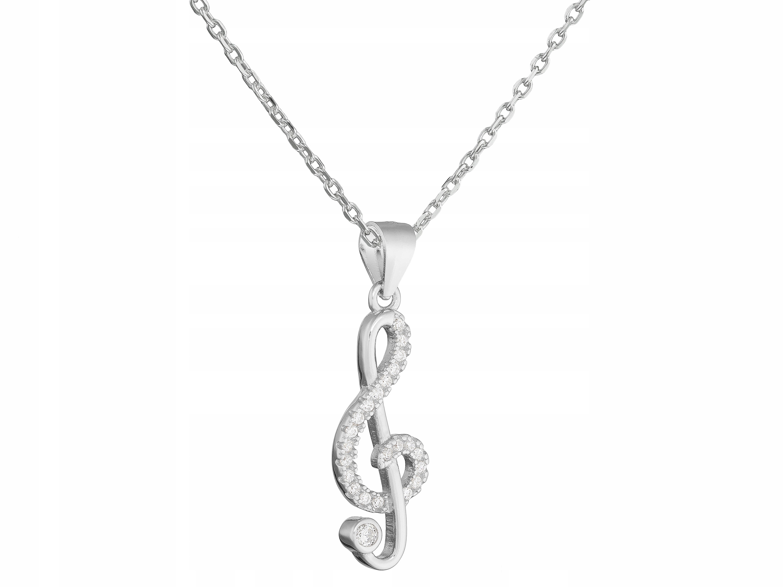 Krátký stříbrný dámský náhrdelník s houslovým klíčem a zirkony Choker 38 cm